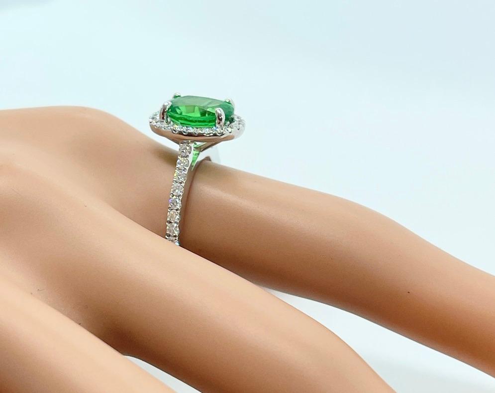Rare 3ct Carat Tsavorite Garnet Diamond Halo Ring 18ct White Gold Valuation For Sale 1
