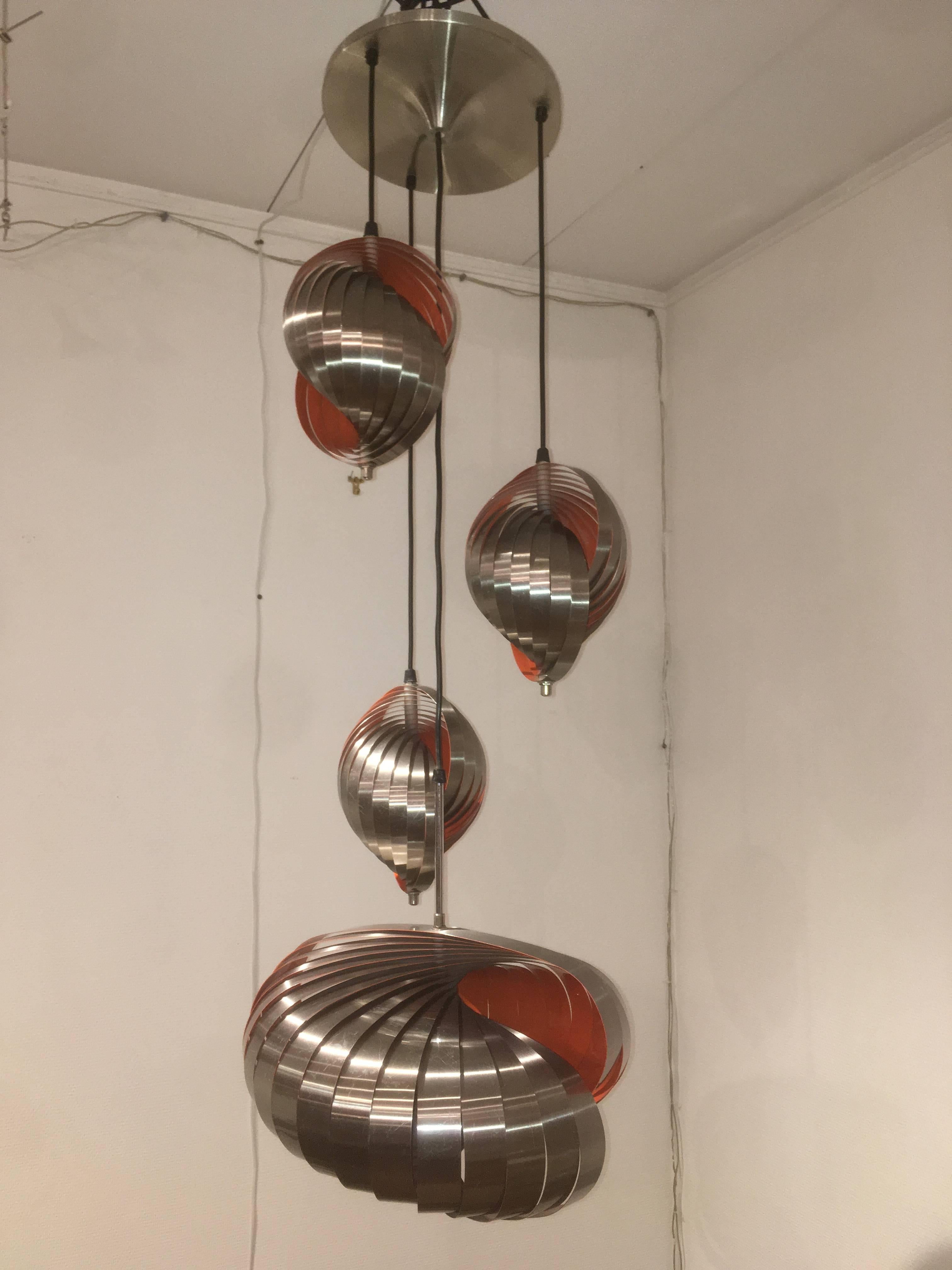 Space Age Rare Four Hanging Pendants Light by Henri Mathieu For Sale