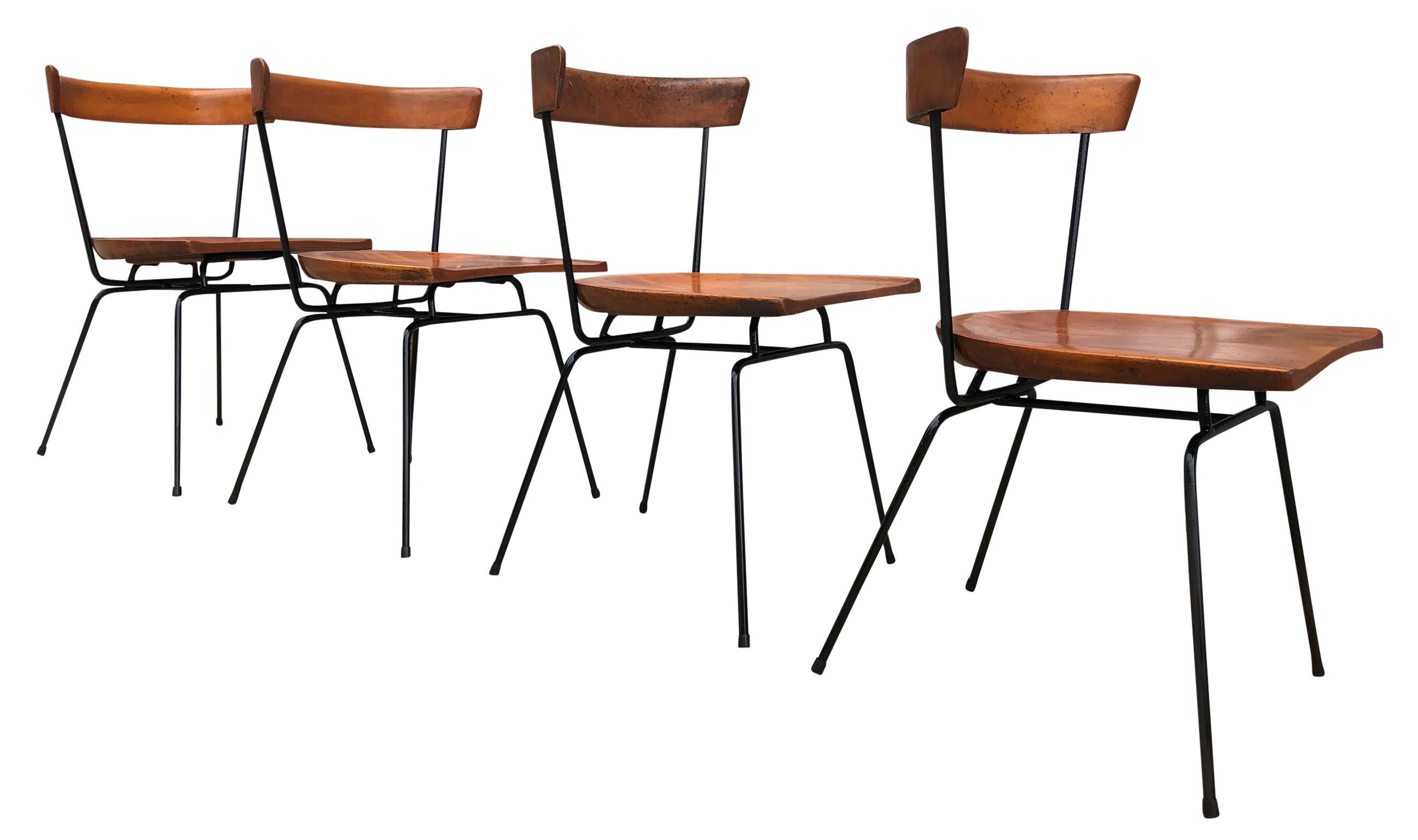 Mid-Century Modern Rare 4 Midcentury Paul McCobb Planner Group Dining Chairs #1535 Maple Iron