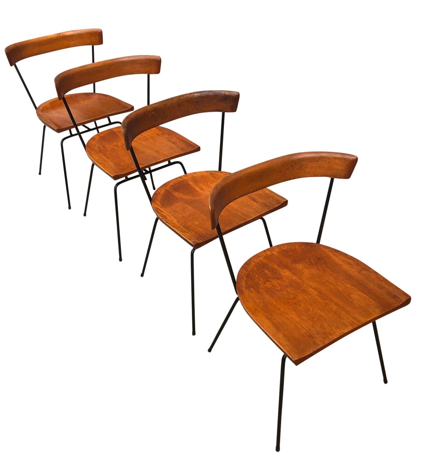 American Rare 4 Midcentury Paul McCobb Planner Group Dining Chairs #1535 Maple Iron