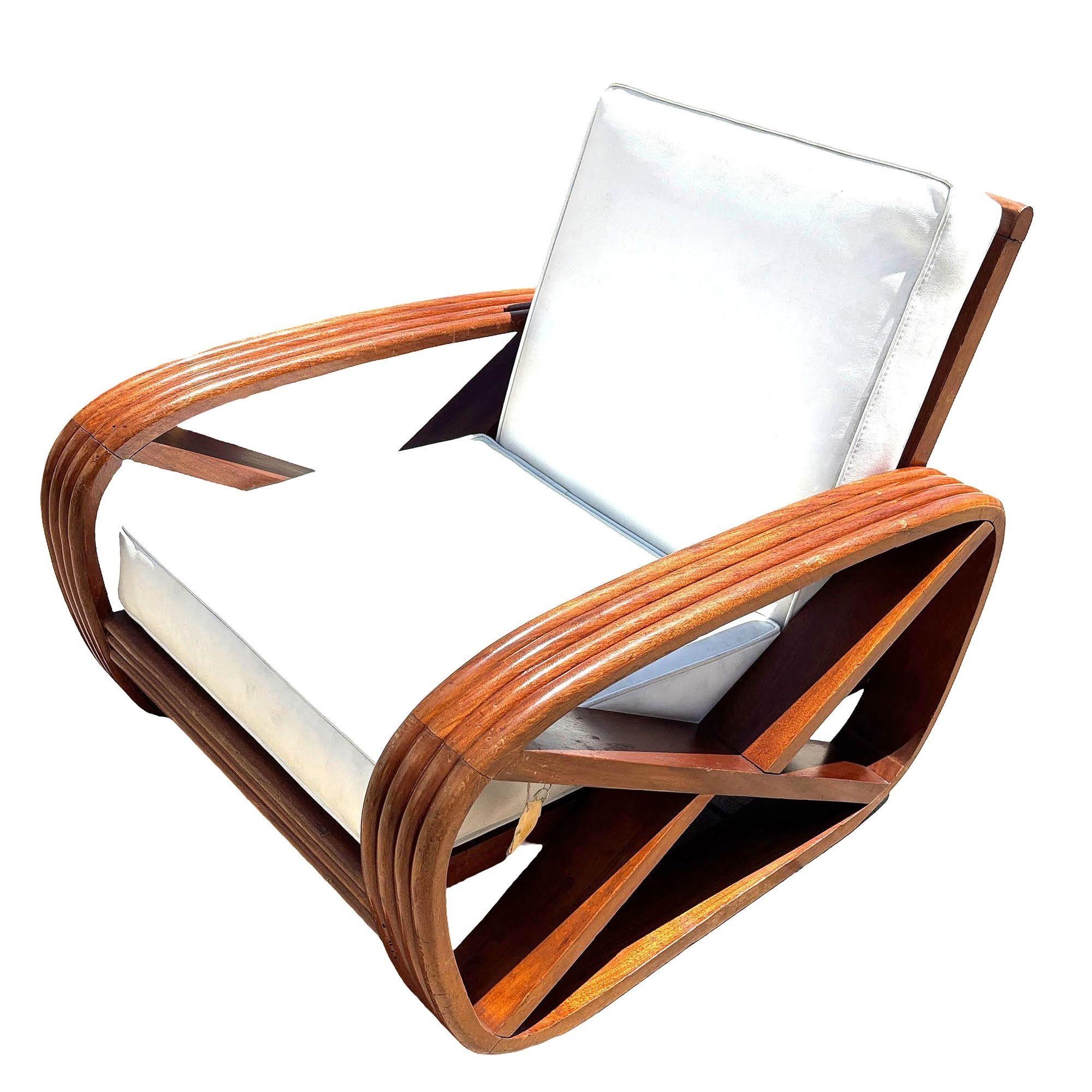 Seltene 4-Strang wie geschnitzt Mahagoni Quadrat Brezel Faux Rattan Lounge Chair, Paar (Moderne der Mitte des Jahrhunderts) im Angebot