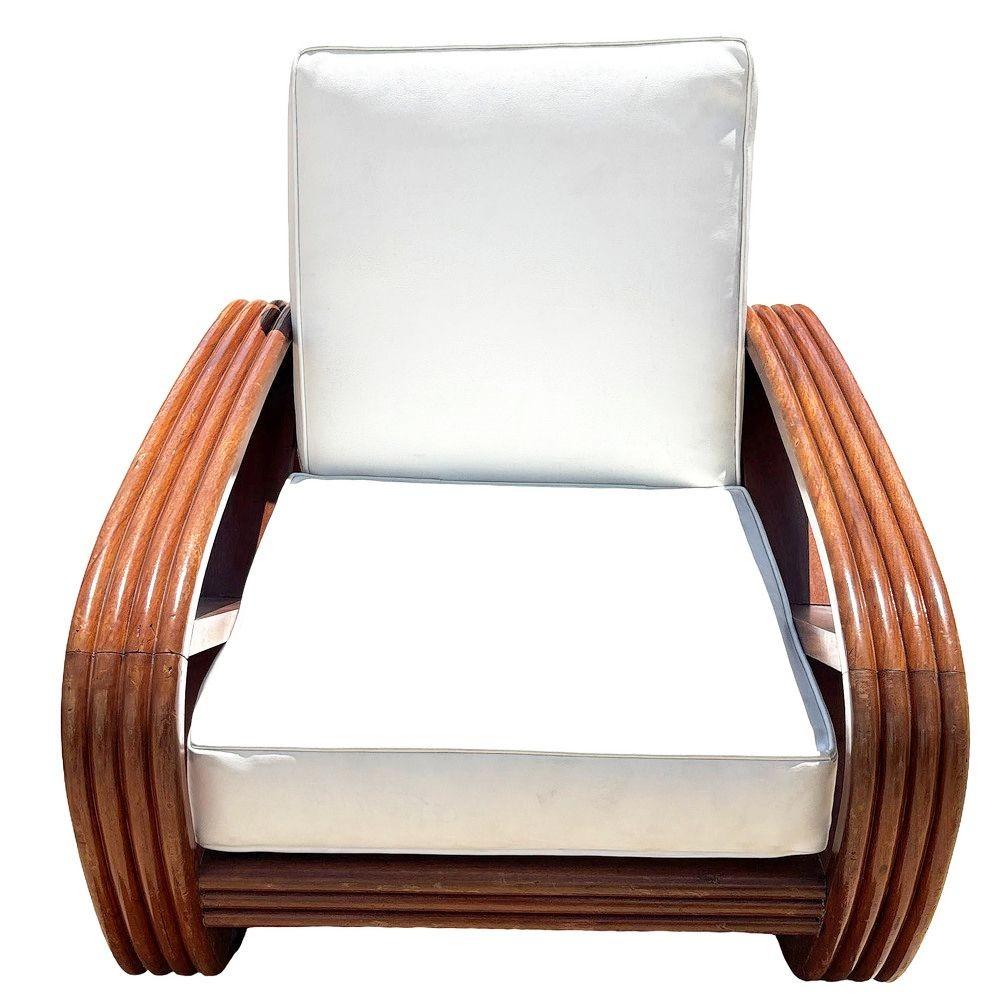 Mid-Century Modern Rare chaise longue en faux rotin à 4 brins en acajou sculpté, paire en vente