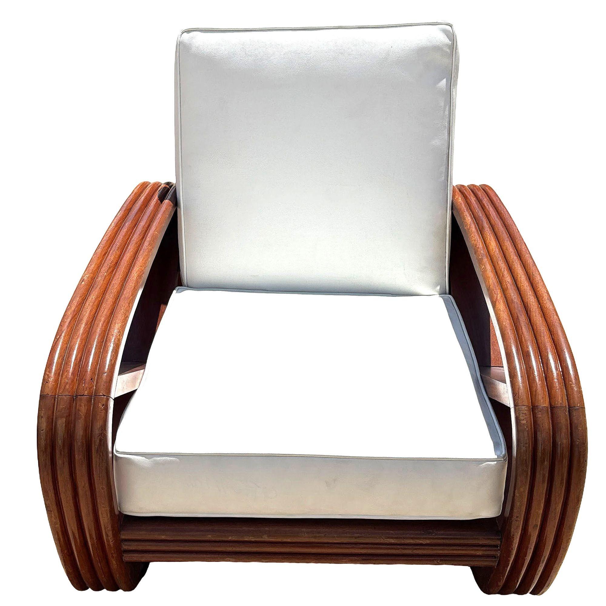 Seltene 4-Strang wie geschnitzt Mahagoni Quadrat Brezel Faux Rattan Lounge Chair, Paar (Mitte des 20. Jahrhunderts) im Angebot