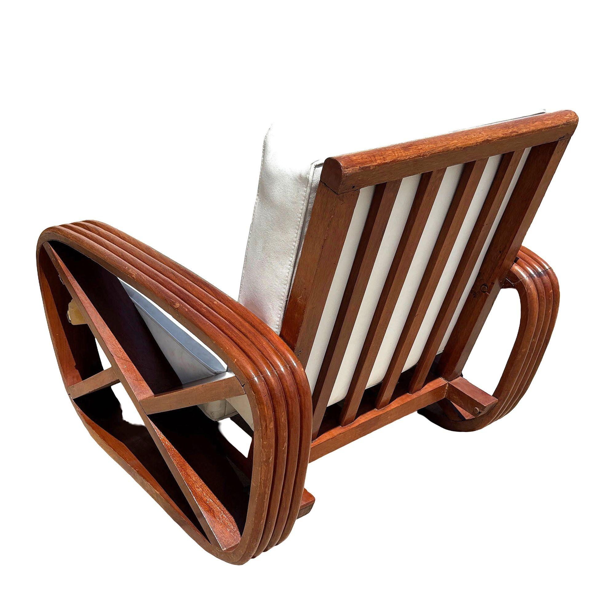 Seltene 4-Strang wie geschnitzt Mahagoni Quadrat Brezel Faux Rattan Lounge Chair, Paar im Angebot 1
