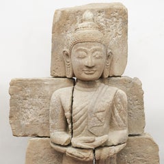 Rare 400-600 Years Old Burmese Sandstone Buddha Carved in Sandstone