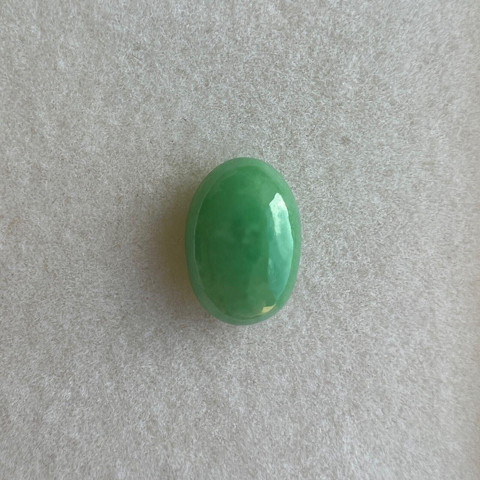 Oval Cut Rare 4.21ct IGI Certified Green Jadeite Jade ‘A’ Grade Oval Cabochon Loose Gem For Sale