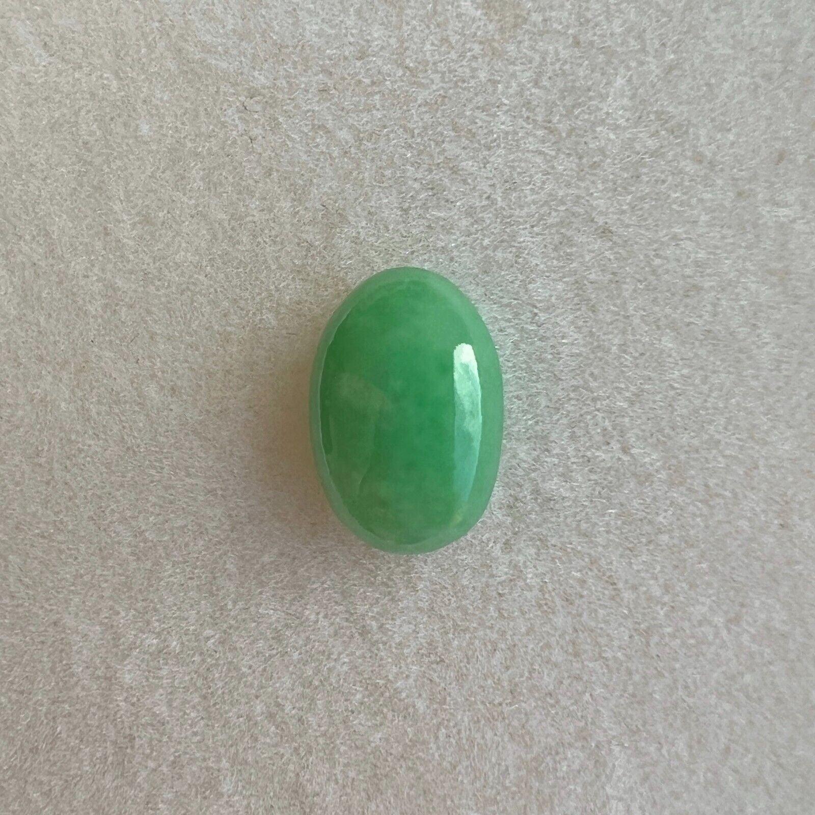 Women's or Men's Rare 4.21ct IGI Certified Green Jadeite Jade ‘A’ Grade Oval Cabochon Loose Gem For Sale