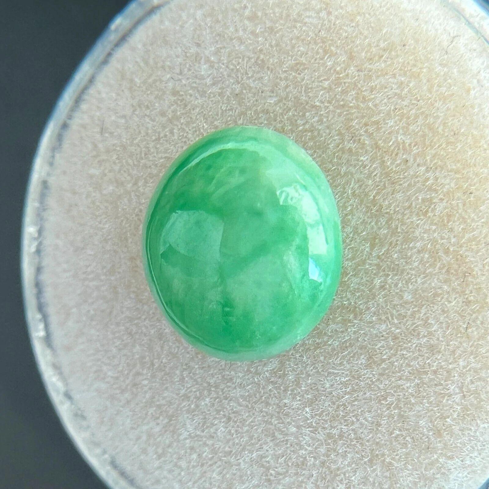 Women's or Men's Rare 4.28ct IGI Certified Green Jadeite Jade ‘A’ Grade Oval Cabochon Loose Gem For Sale