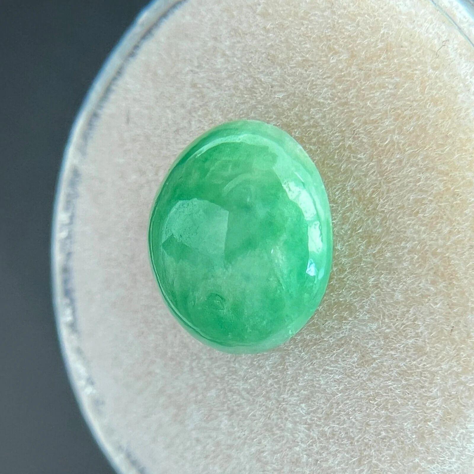 Oval Cut Rare 4.28ct IGI Certified Green Jadeite Jade ‘A’ Grade Oval Cabochon Loose Gem For Sale