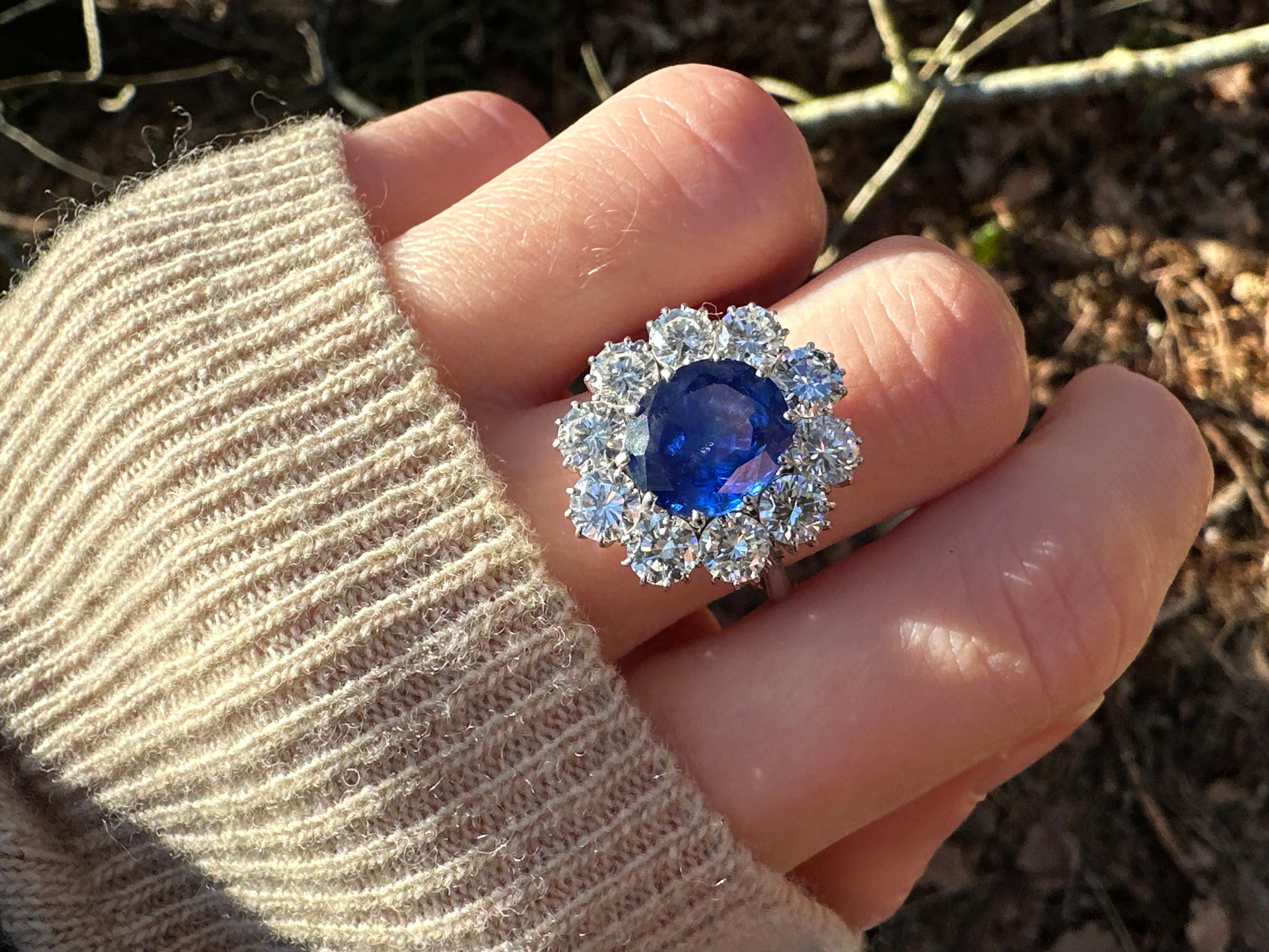Women's or Men's Rare 4.2ct GRS ‘Royal Blue’ Unheated Sri Lankan Sapphire & 3ctw Diamond Ring