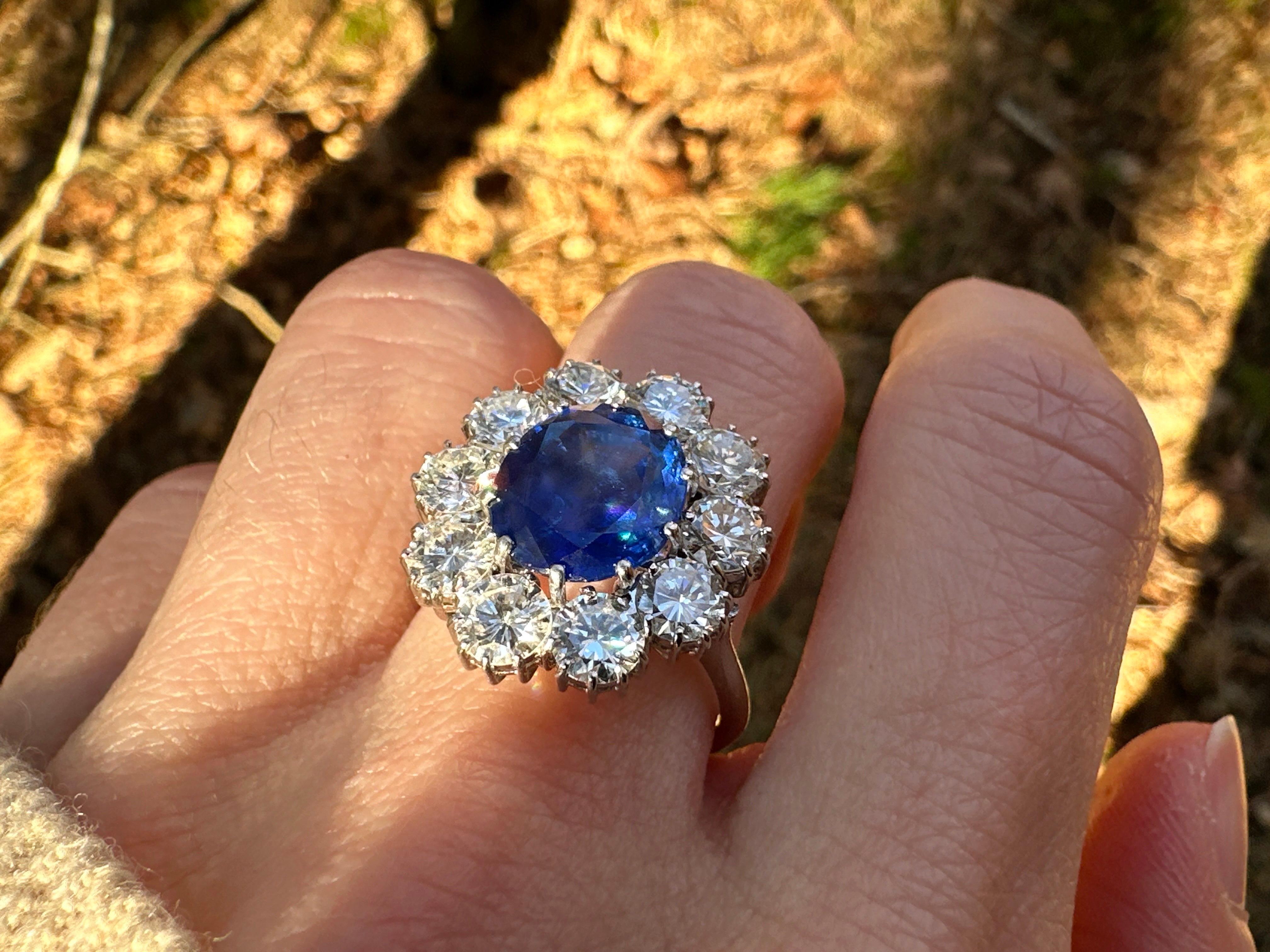 Rare 4.2ct GRS ‘Royal Blue’ Unheated Sri Lankan Sapphire & 3ctw Diamond Ring 1