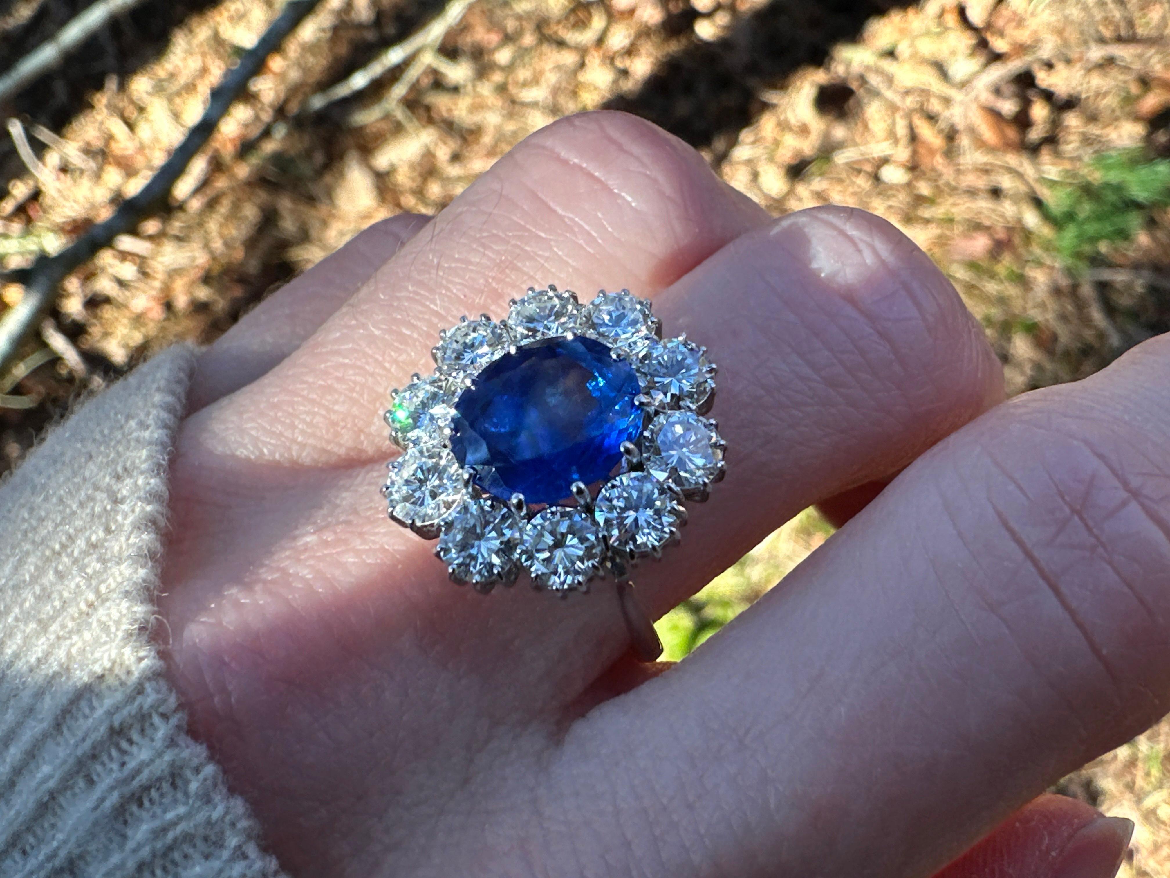 Rare 4.2ct GRS ‘Royal Blue’ Unheated Sri Lankan Sapphire & 3ctw Diamond Ring 2