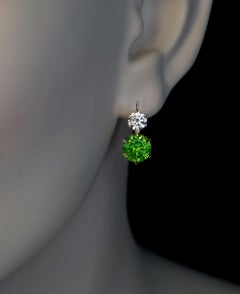 Rare 4.46 Ct Russian Demantoid 1 Ct Diamond Earrings AGL and GIA Certified
