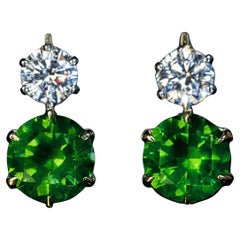 Boucles d'oreilles rares en diamant démantoïde russe de 4,46 carats et 1 carat, certifiées AGL et GIA