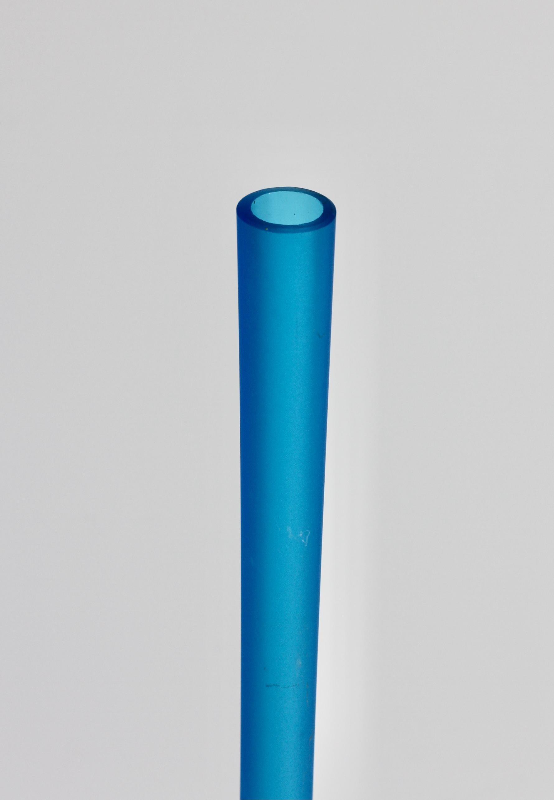Rare Colorful Blue Carlo Moretti Satinato Murano Glass Pencil Vase For Sale 6