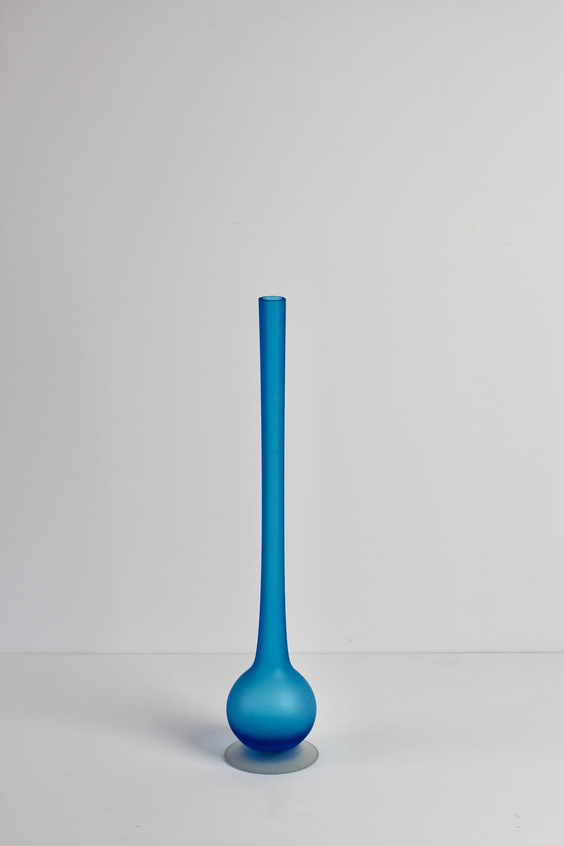 Mid-Century Modern Rare Colorful Blue Carlo Moretti Satinato Murano Glass Pencil Vase For Sale