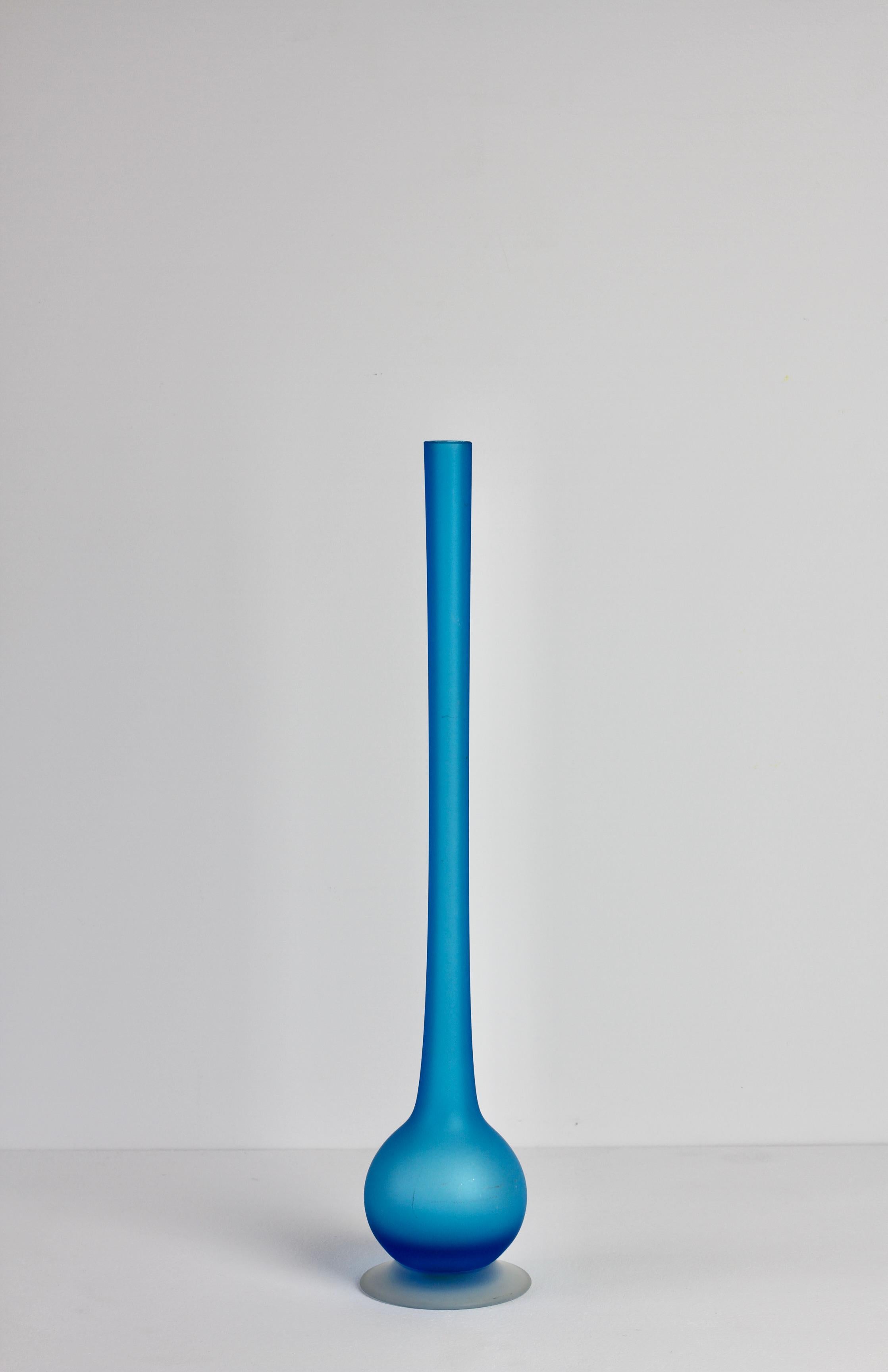 Italian Rare Colorful Blue Carlo Moretti Satinato Murano Glass Pencil Vase For Sale