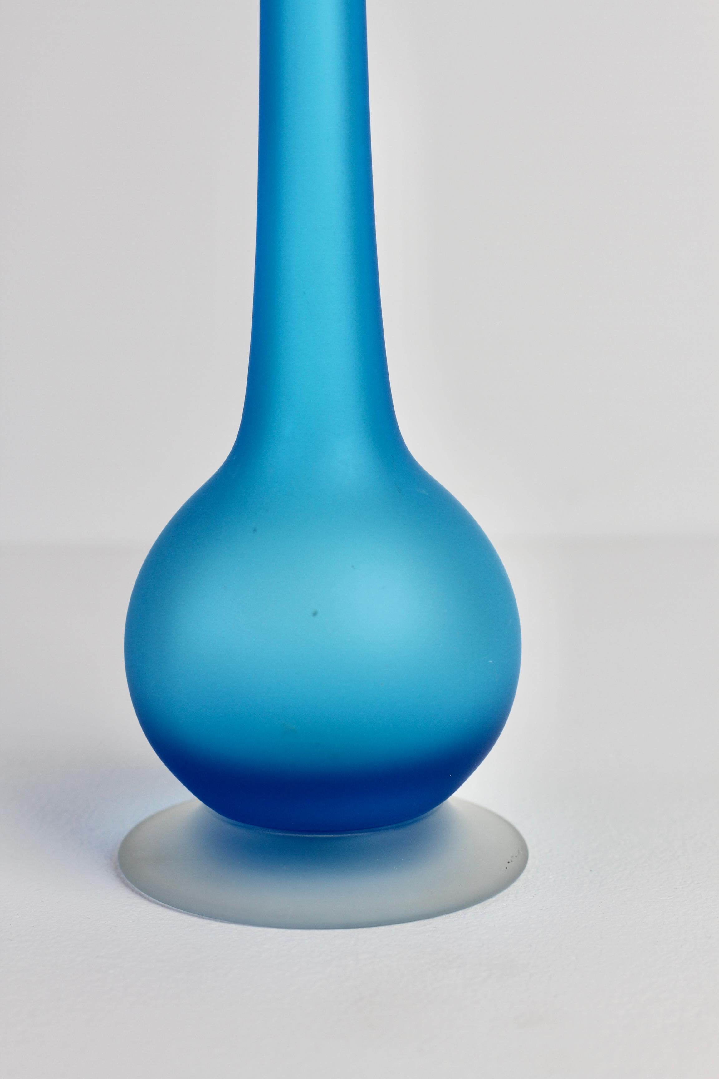 Blown Glass Rare Colorful Blue Carlo Moretti Satinato Murano Glass Pencil Vase For Sale