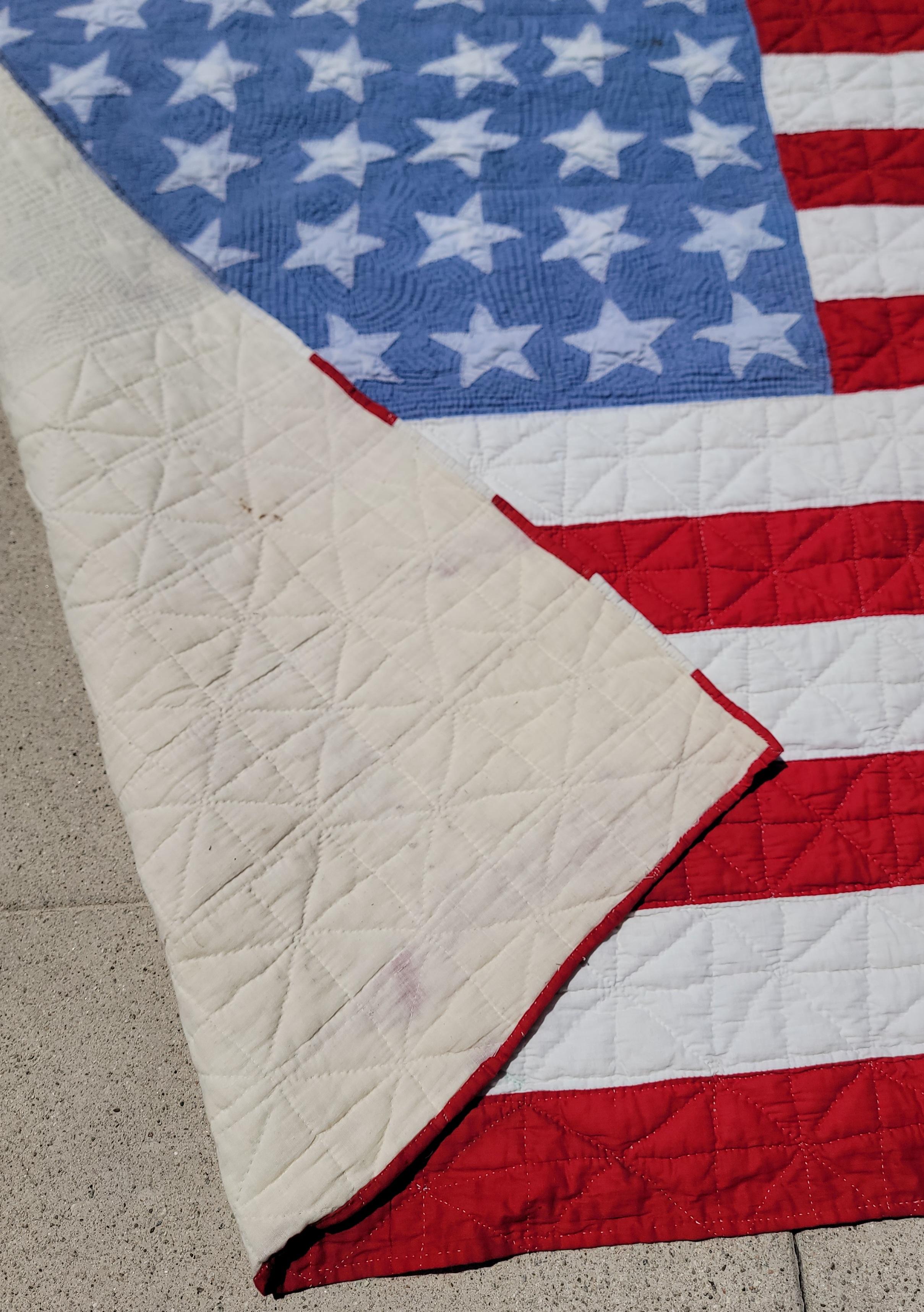 Hand-Crafted Rare 48 Star Flag Quilt For Sale
