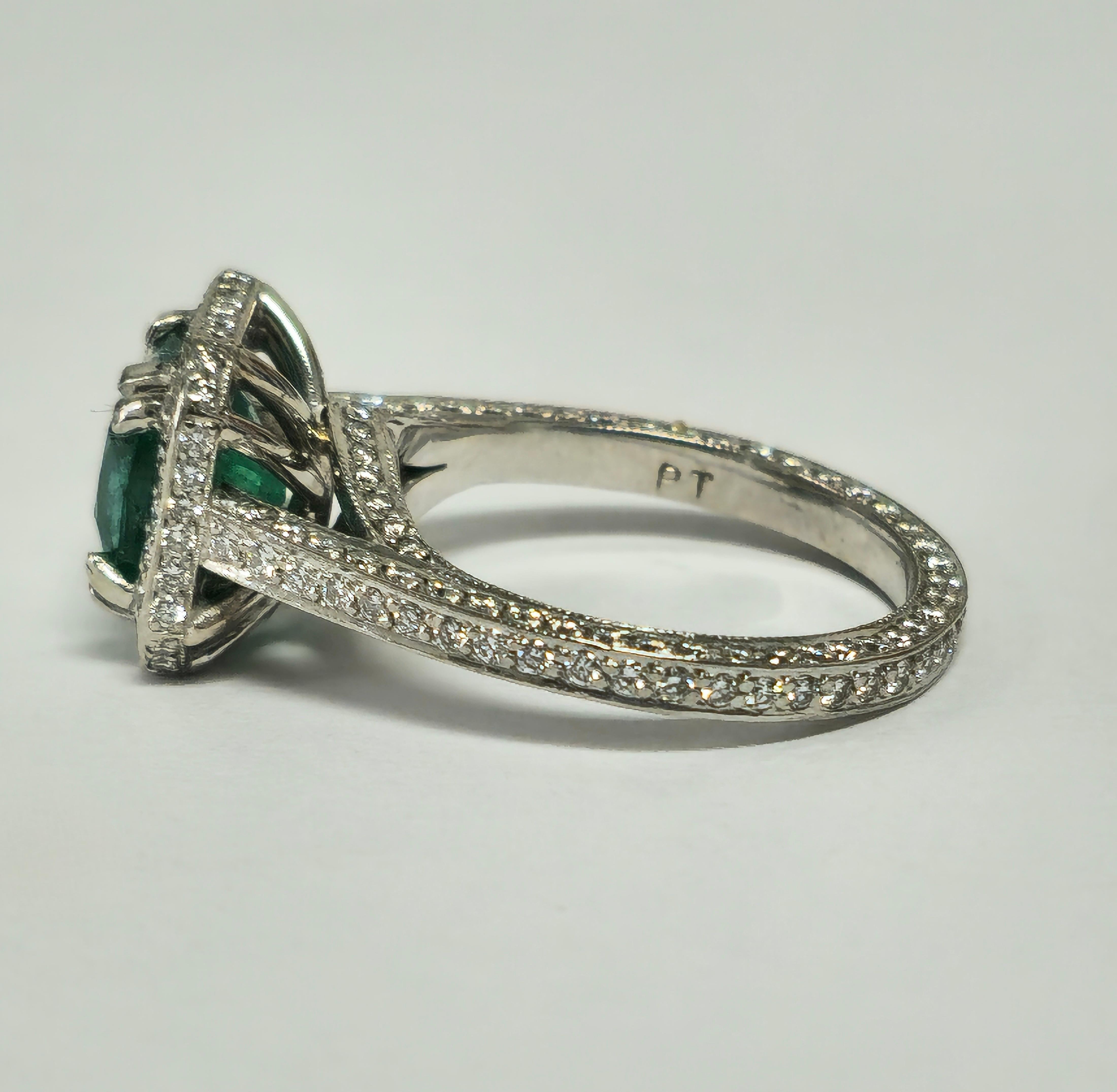 Women's RARE 4ct Natural Emerald & Diamond Engagement Ring in Platinum For Sale
