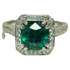 RARE 4ct Natural Emerald & Diamond Engagement Ring in Platinum