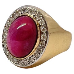 Rare 4ct Untreated Star Ruby Diamond Halo Ring 18ct Yellow Gold Gents Unisex