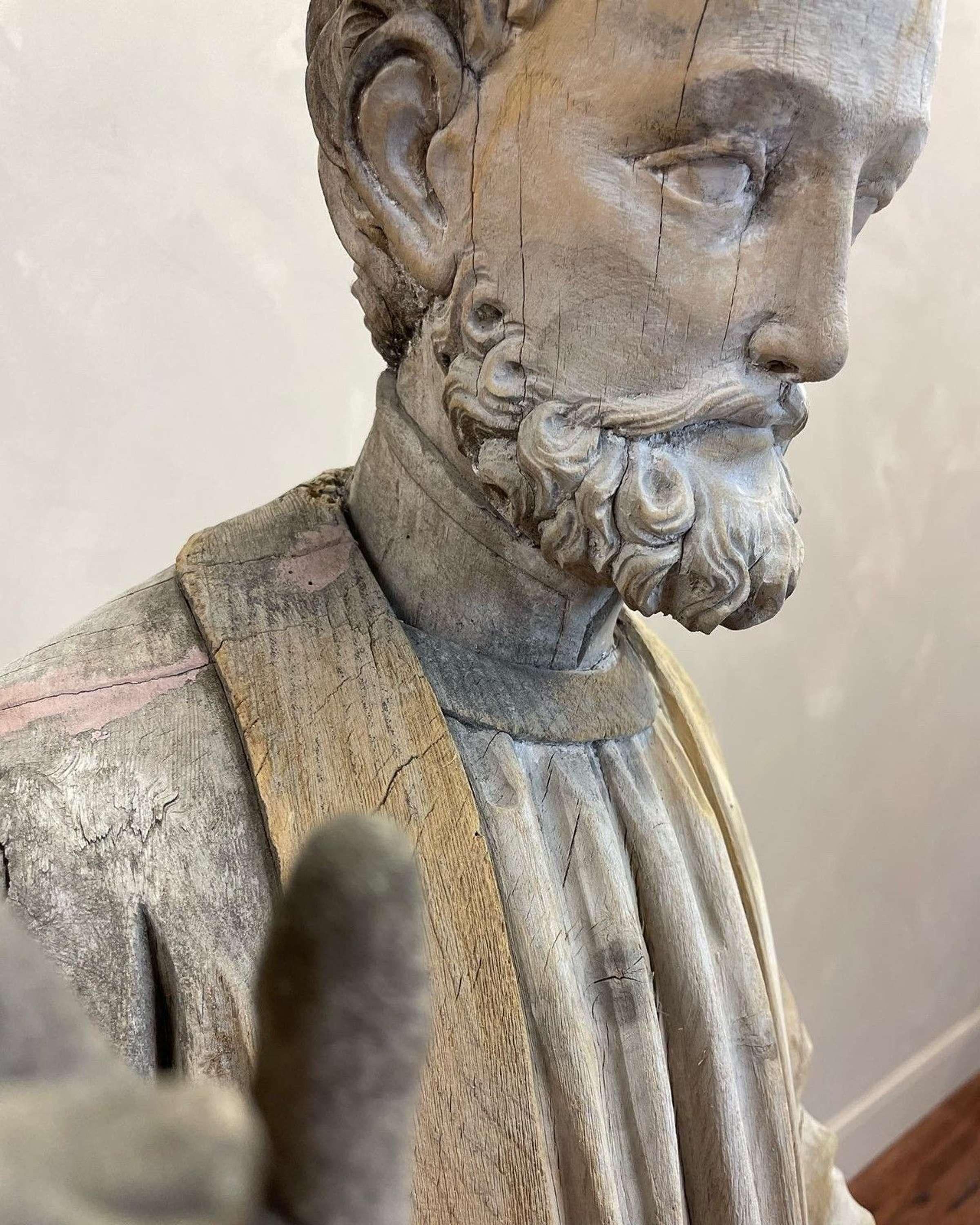 Hand-Carved Rare, 18th Century  Carved Wood Statue of St Francis Xavier