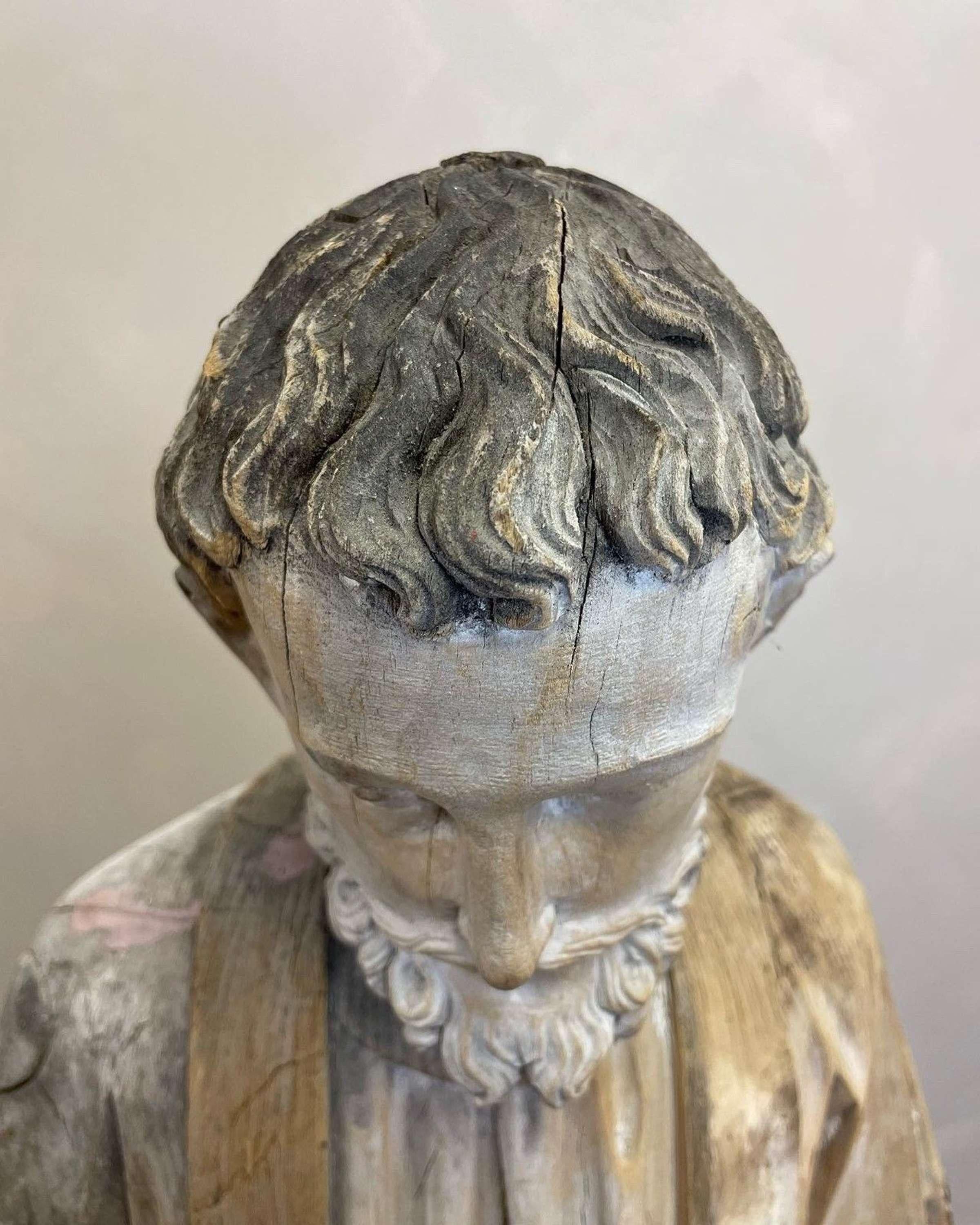 Pine Rare, 18th Century  Carved Wood Statue of St Francis Xavier