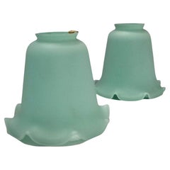 Rare 5" French Vivanne Art Nouveau Mint Green Bell Glass Globes, Pair