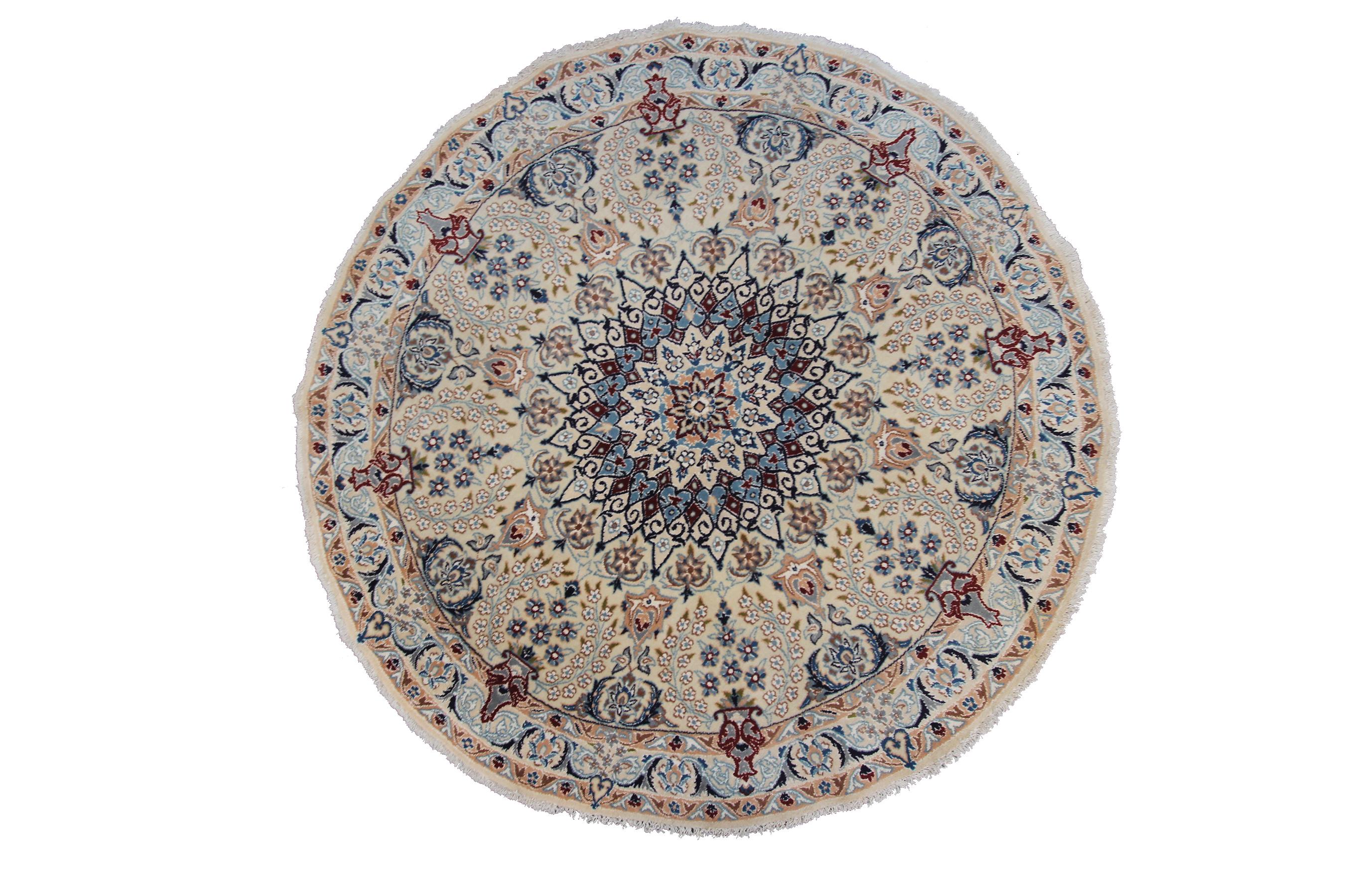 Rare Nain Rug Beautiful Wool & Silk Authentic Handmade rug 
5' Round
147cmx147cm

