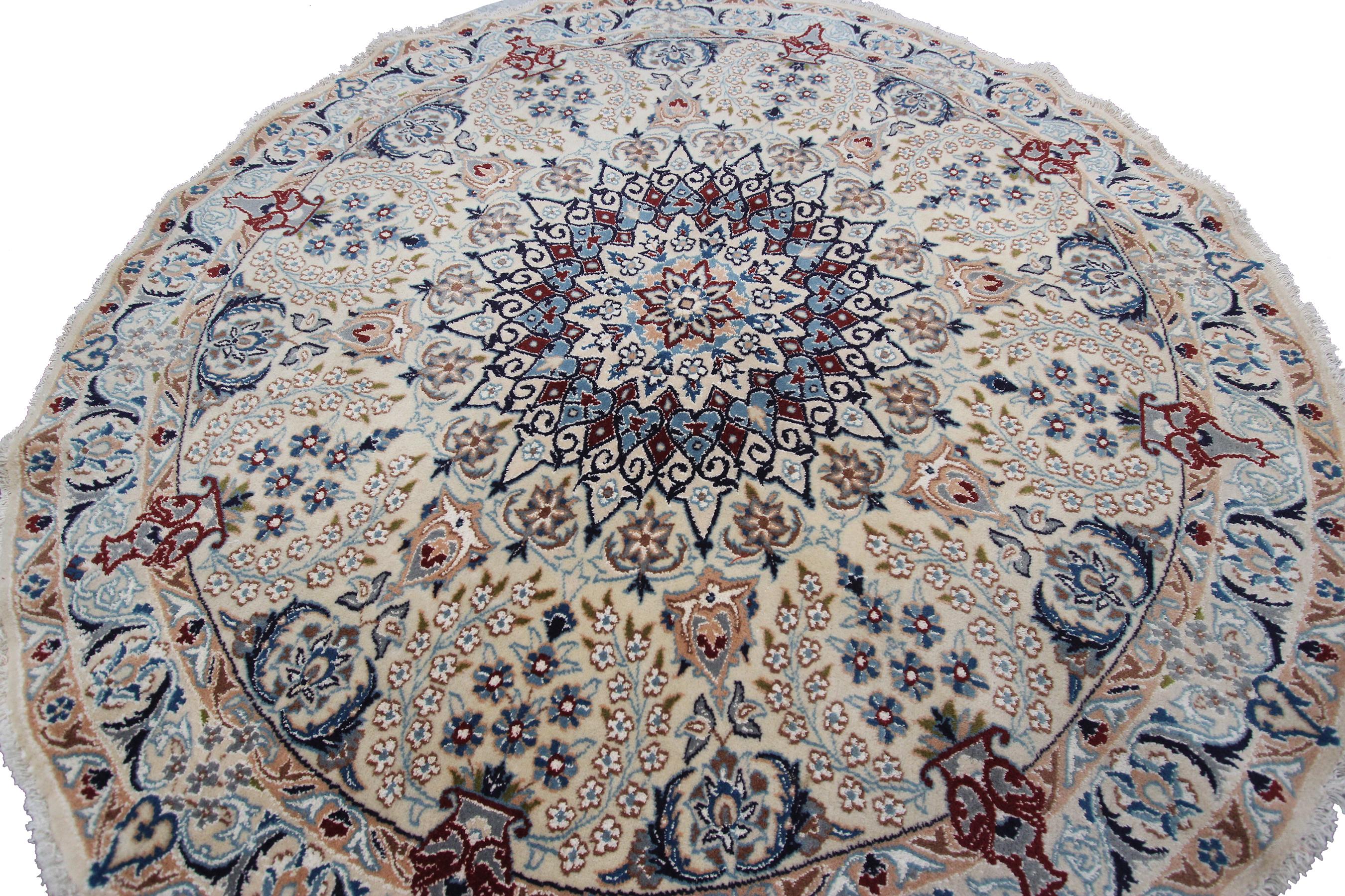 Hand-Knotted Rare 5' Round Nain Rug Beautiful Wool & Silk Handmade Persian Rug For Sale