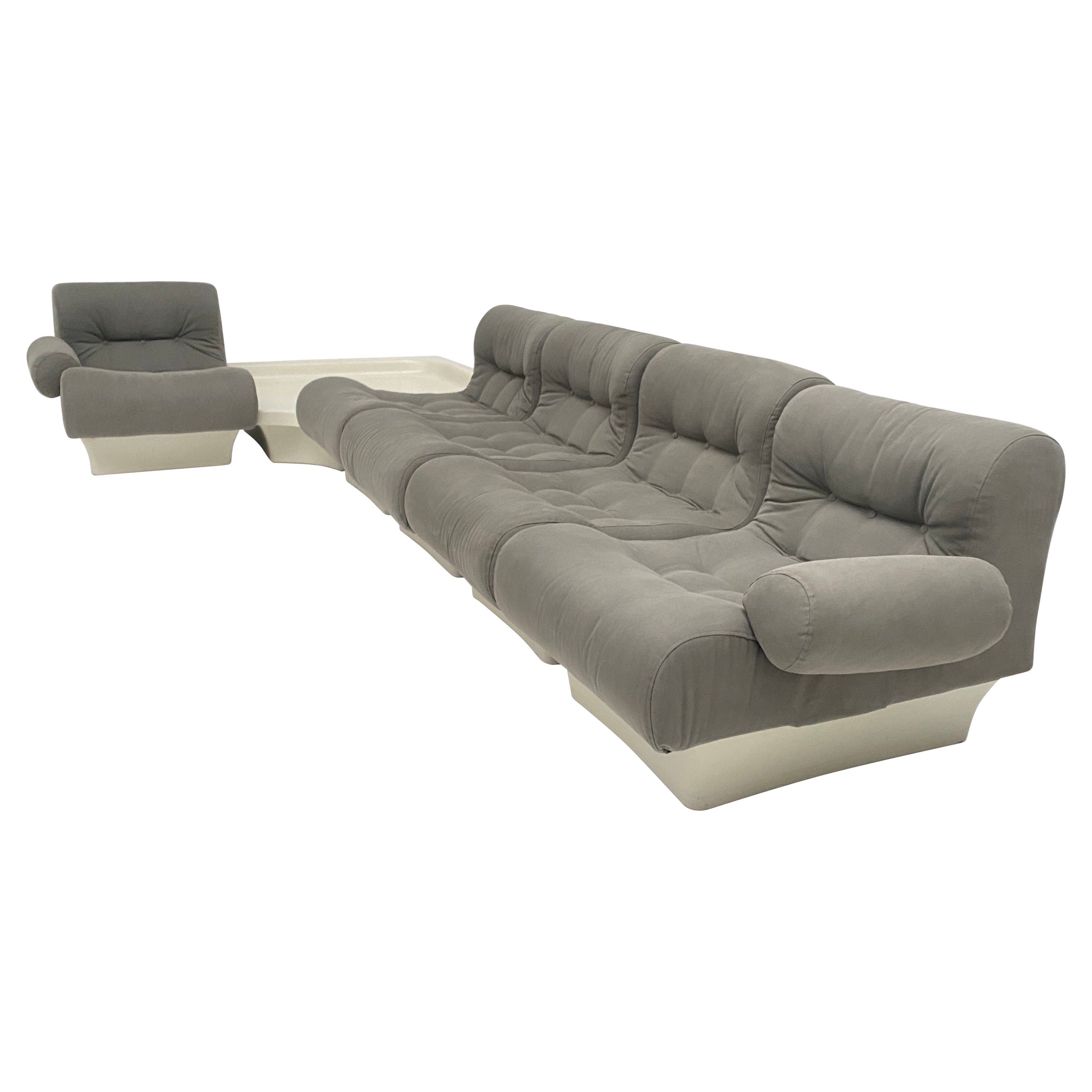 ¡Raros 5 Elementos de Asiento + Mesa de Esquina de Otto Zapf, 1967, Alemania, Tela Nueva!