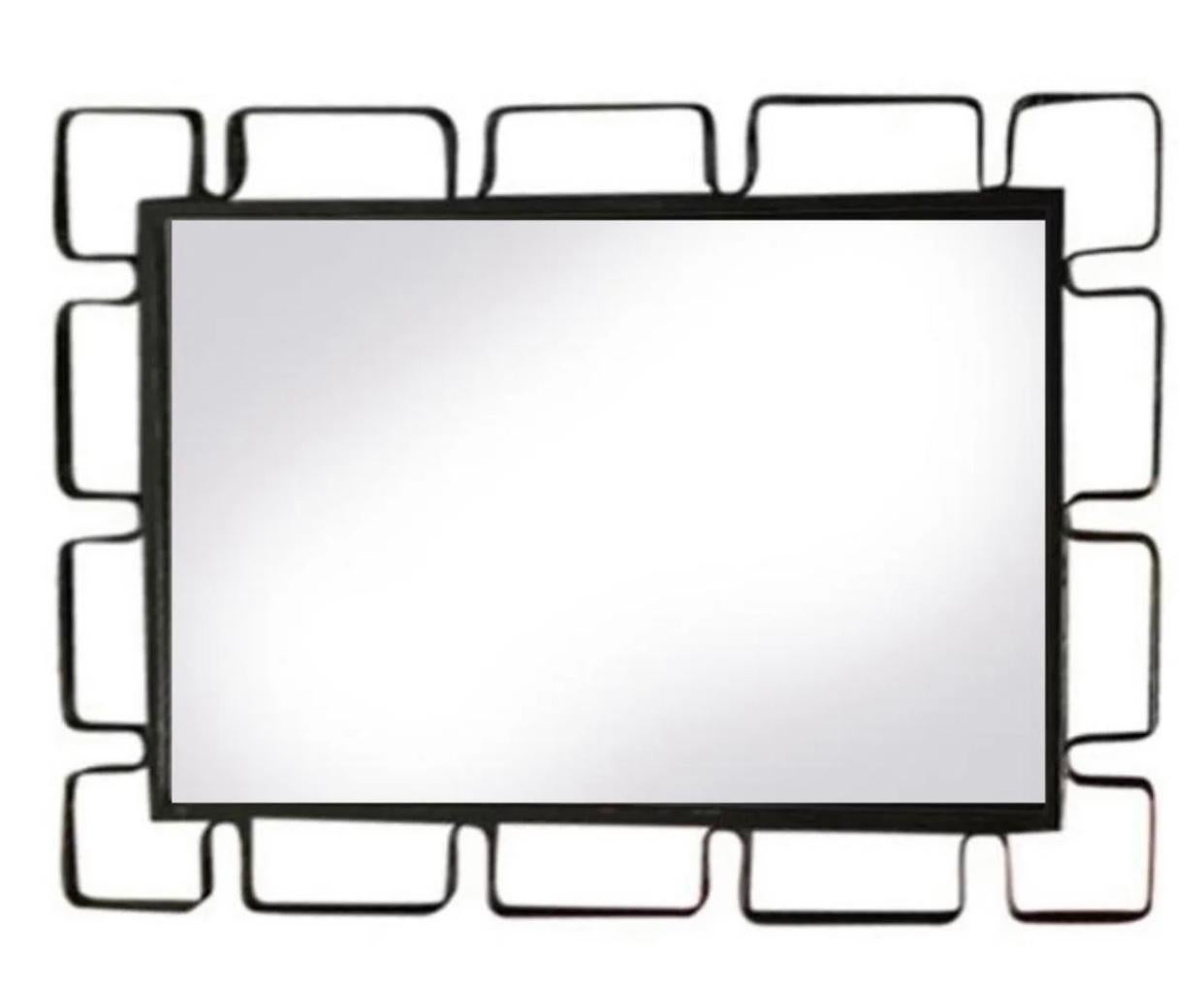Very Rare, Large, 1950’s, Authentic Frederick Weinberg Minimalist Wrought Iron Mid Century Modern Wall mirror with a salute to the deco era as well. 

This very iconic Weinberg piece rarely comes to market 

Integral to many of Weinberg sculptural