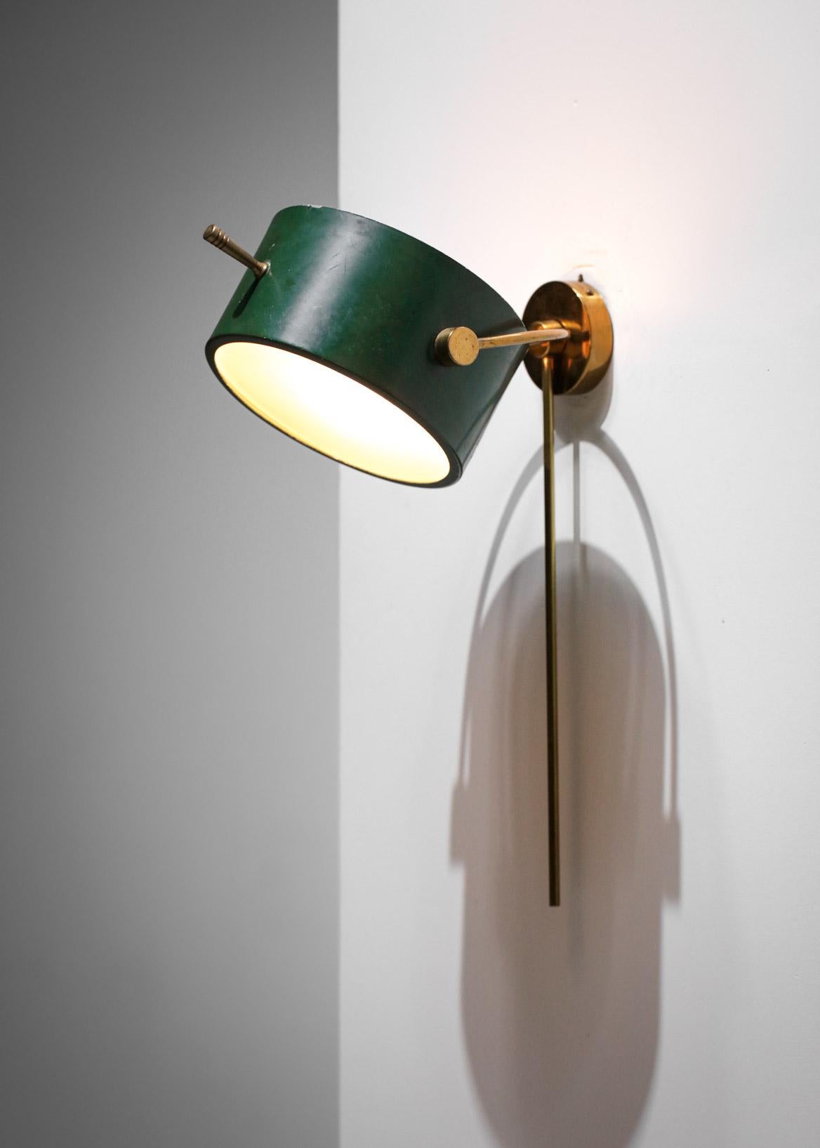 Rare 50's French Wall Lamp by Lunel Dark Green in Style of Mathieu Mategot, F420 3