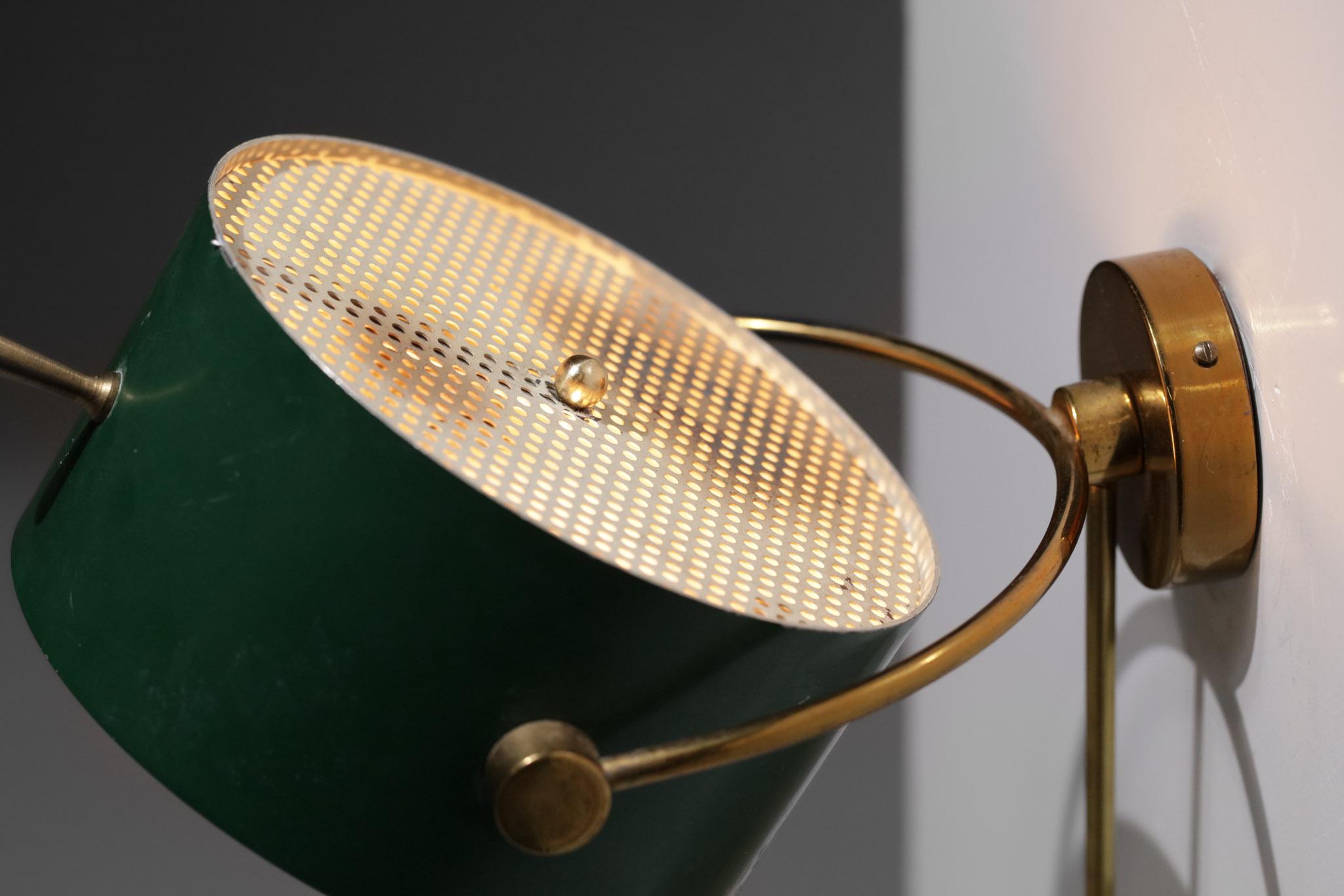 Rare 50's French Wall Lamp by Lunel Dark Green in Style of Mathieu Mategot, F420 4