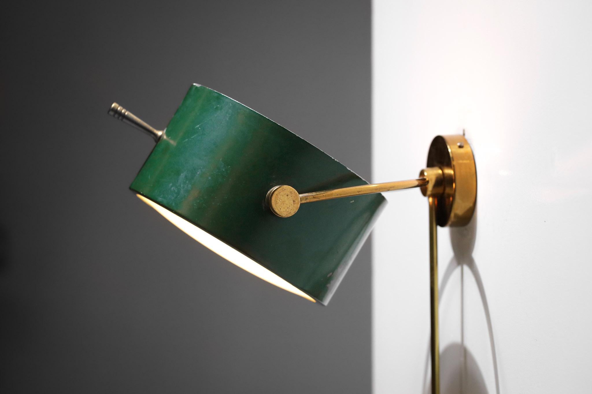Rare 50's French Wall Lamp by Lunel Dark Green in Style of Mathieu Mategot, F420 5