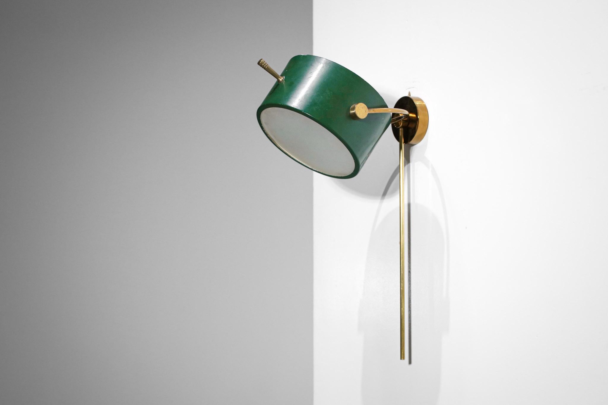 Mid-Century Modern Rare 50's French Wall Lamp by Lunel Dark Green in Style of Mathieu Mategot, F420