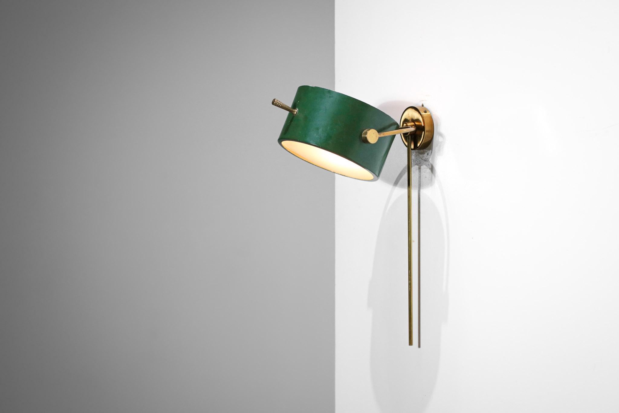 Frosted Rare 50's French Wall Lamp by Lunel Dark Green in Style of Mathieu Mategot, F420
