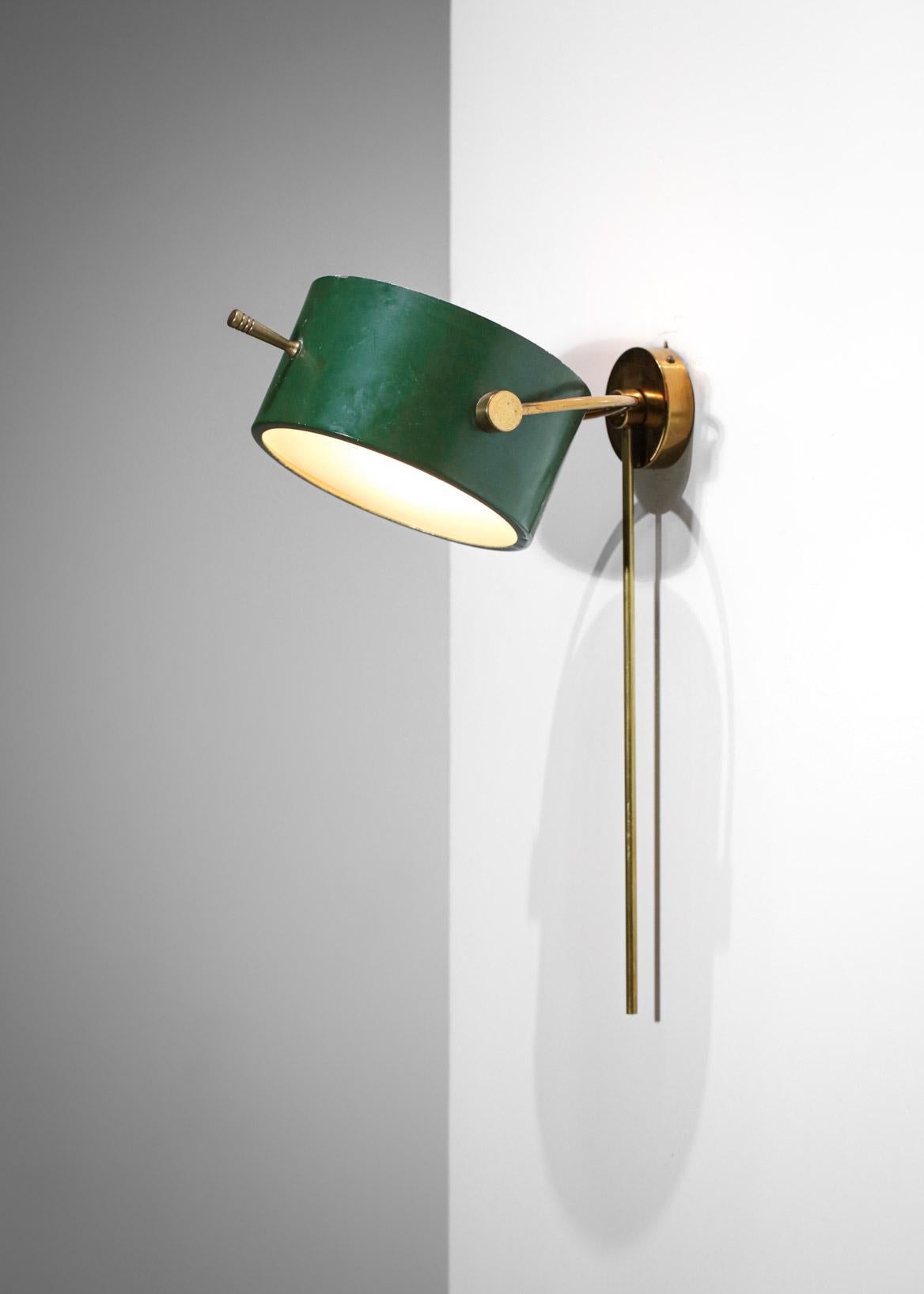 Rare 50's French Wall Lamp by Lunel Dark Green in Style of Mathieu Mategot, F420 In Good Condition In Lyon, FR