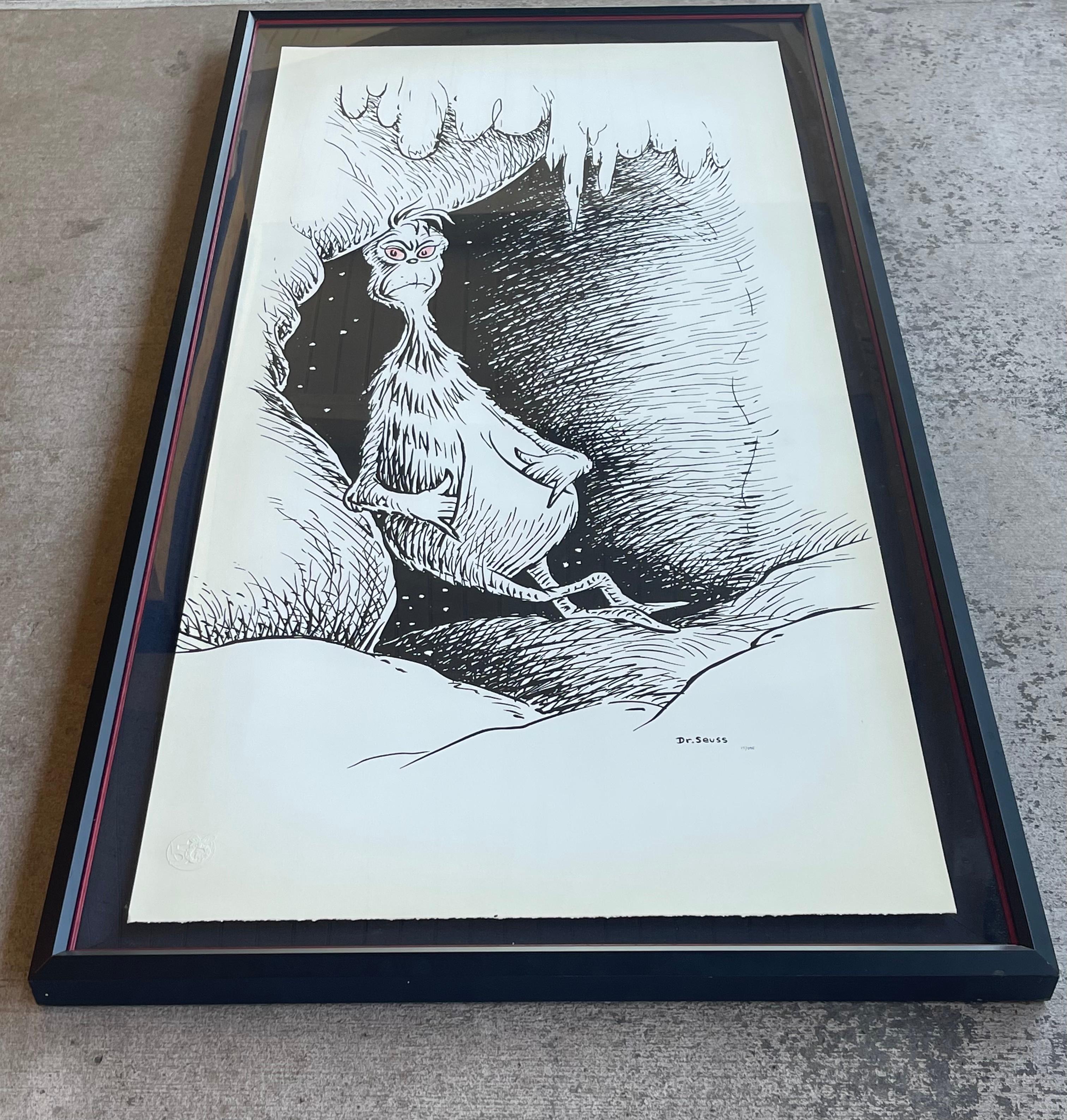 Other Rare 50th Anniversary Dr. Seuss Grinch at Mount Crumpit Serigraph Custom Framed For Sale