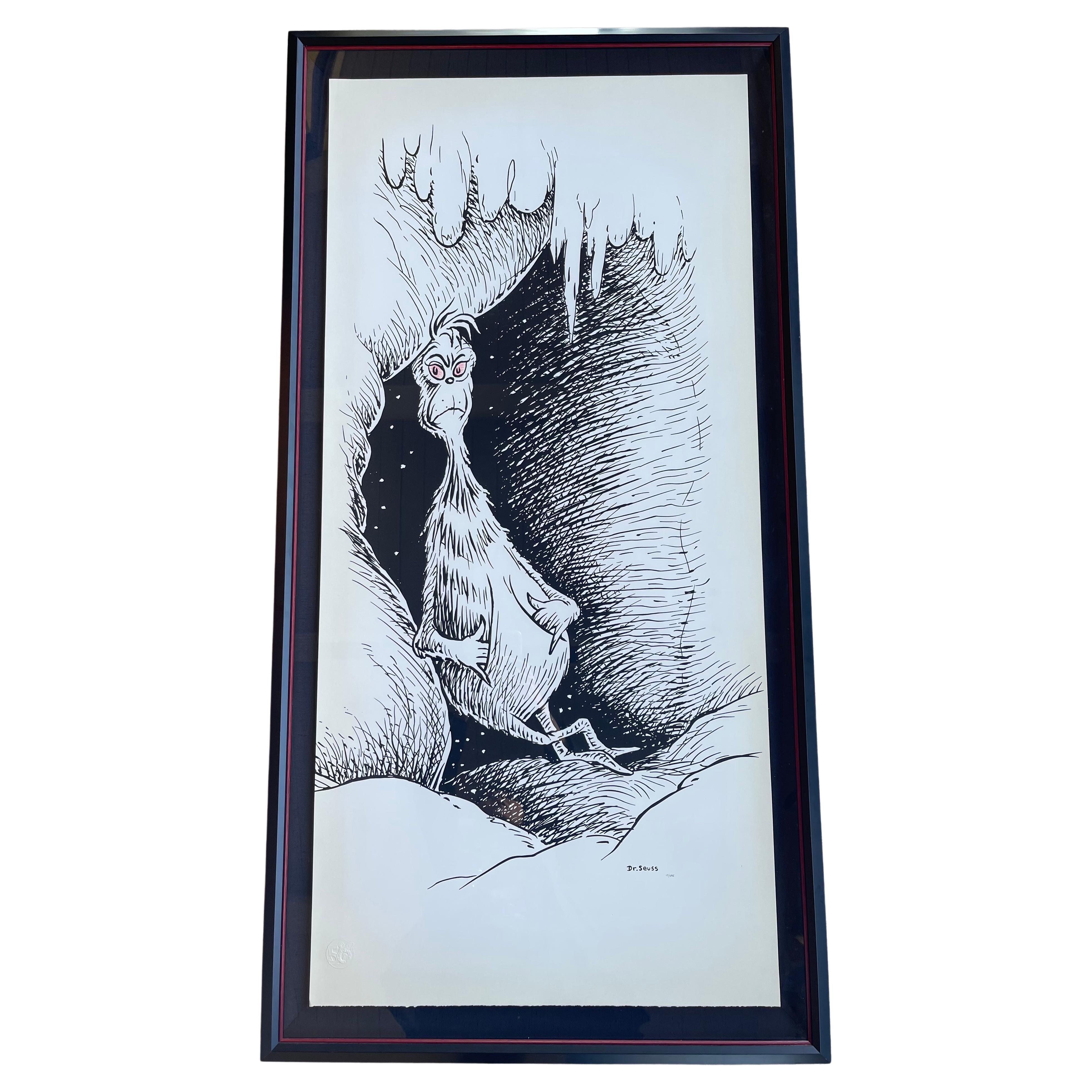 Rare 50th Anniversary Dr. Seuss Grinch at Mount Crumpit Serigraph Custom Framed For Sale