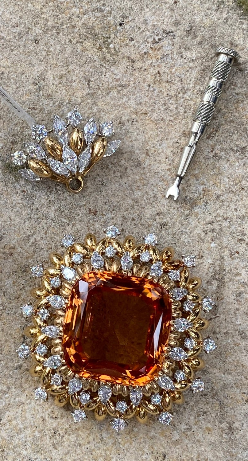 Artisan Rare 53.66 Carat Natural Precious Topaz and Diamond Pendant, Ring and Brooch Set