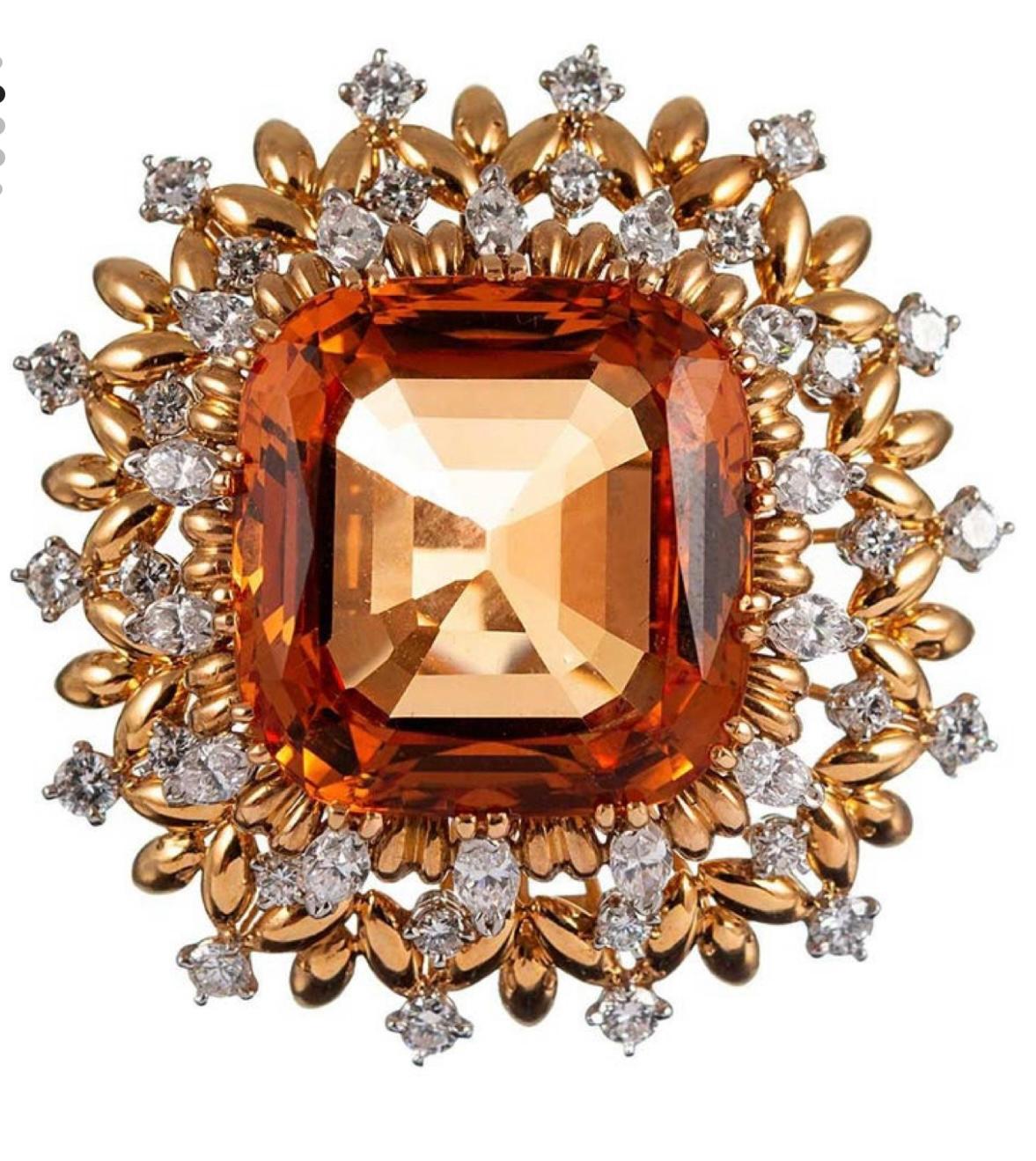 Women's Rare 53.66 Carat Natural Precious Topaz and Diamond Pendant, Ring and Brooch Set