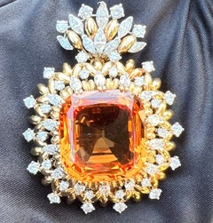 Vintage Rare 53.66 Carat Natural Precious Topaz and Diamond Pendant, Ring and Brooch Set