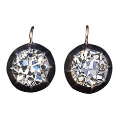 Boucles d'oreilles solitaires anciennes rares en diamants taille vieille Europe de 5,47 carats