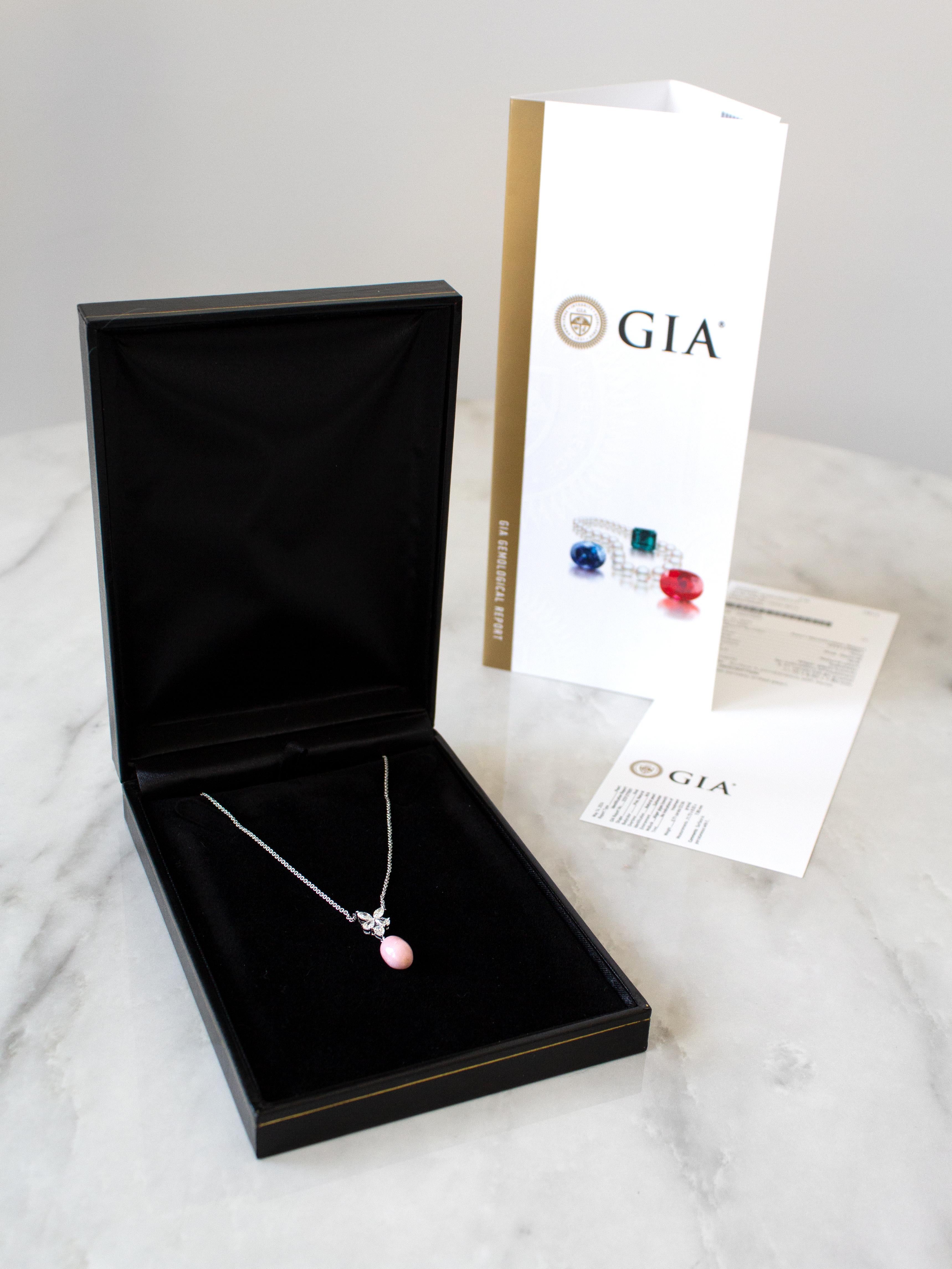 Presenting an extraordinarily rare and exquisite pink conch pearl necklace. A true 