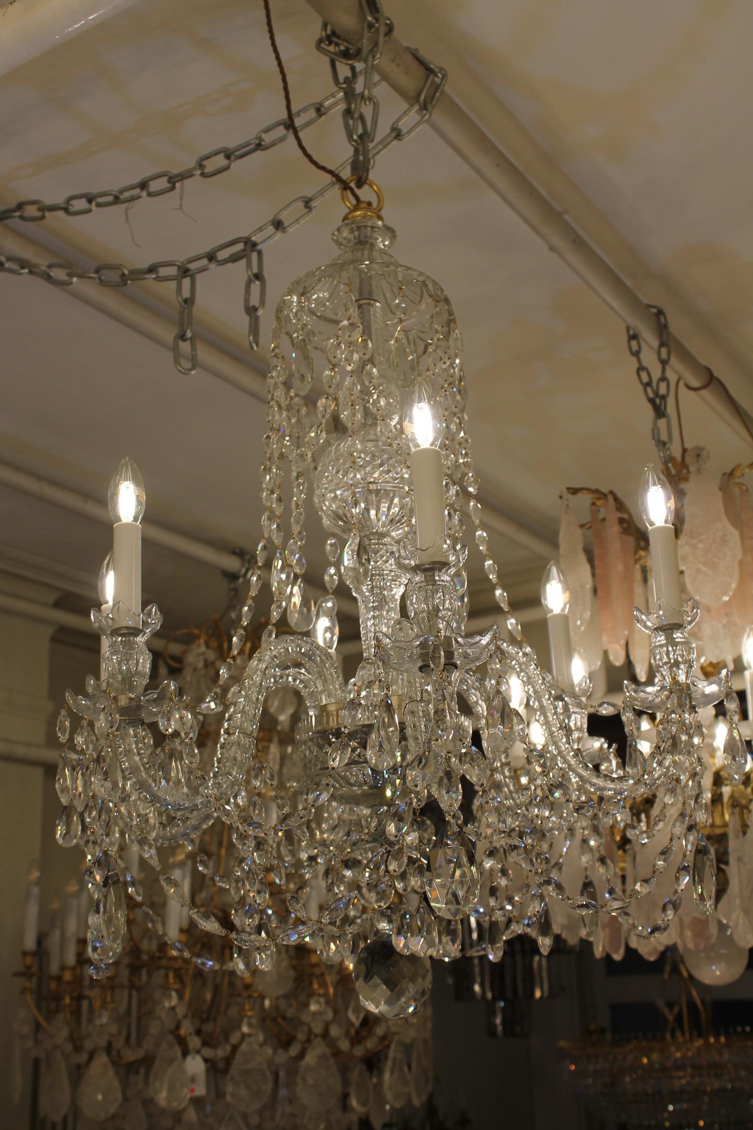 English Rare 6 light Georgian Chandelier in Crystal c1870 For Sale