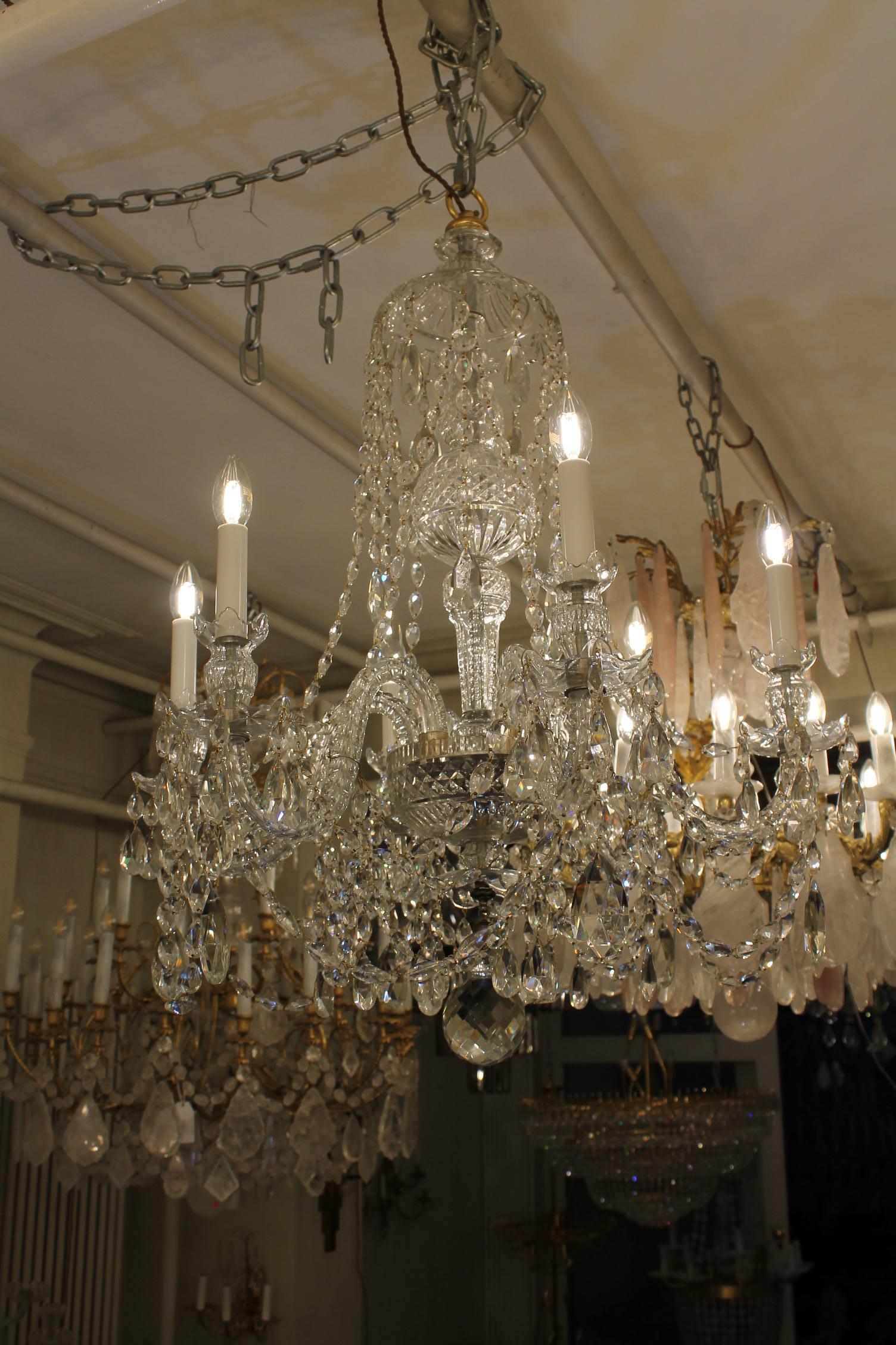 Rare 6 light Georgian Chandelier in Crystal c1870 For Sale 1