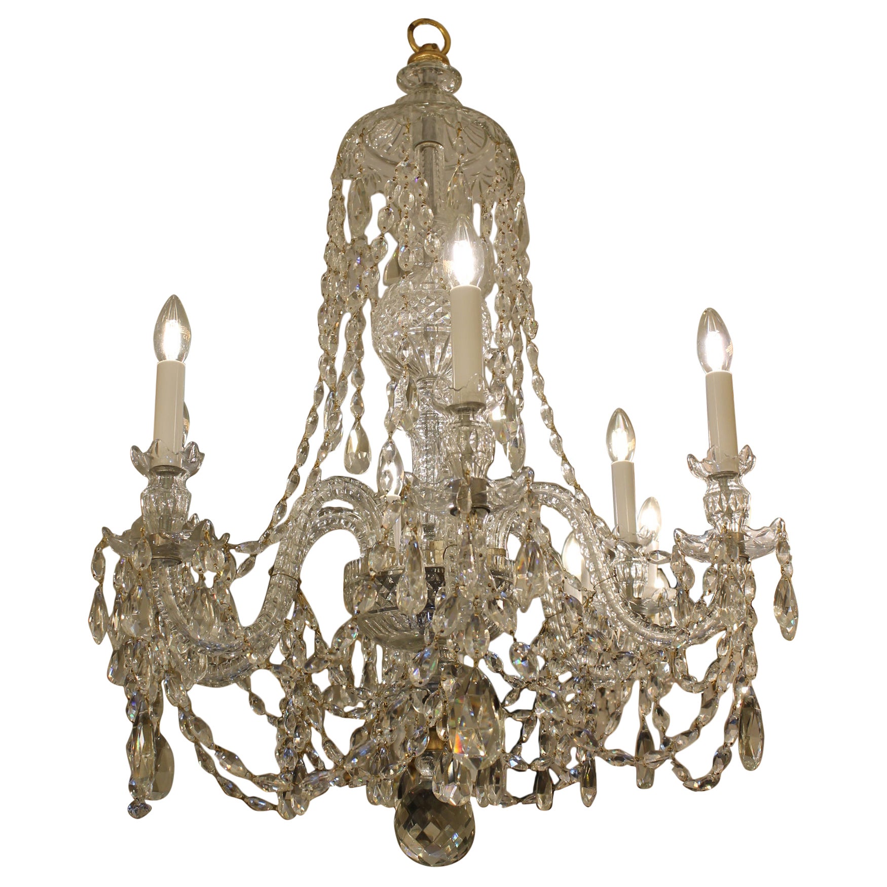 Rare 6 light Georgian Chandelier in Crystal c1870 For Sale