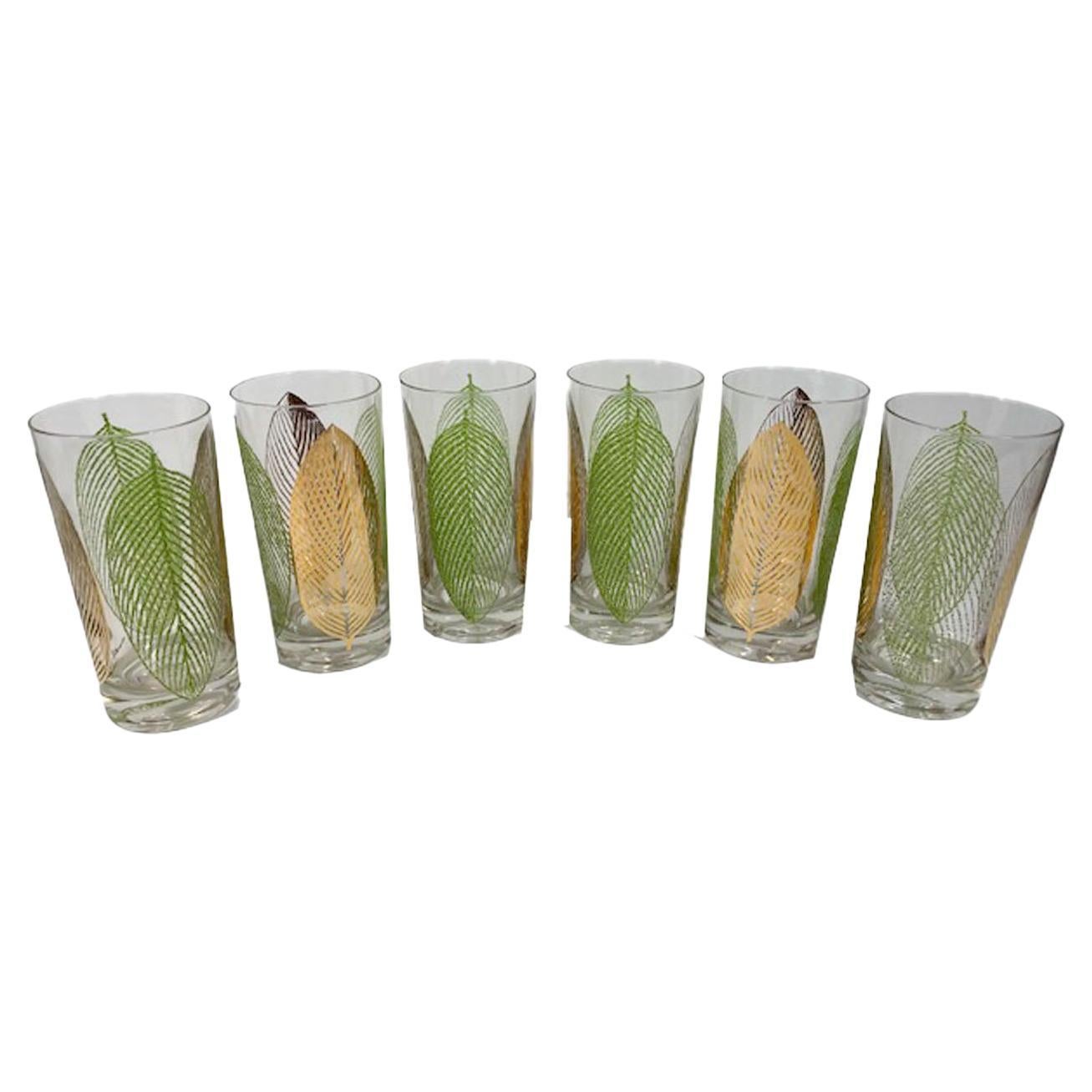 MidCentury Modern Highball Glasses with Gold Band Decoration at 1stDibs
